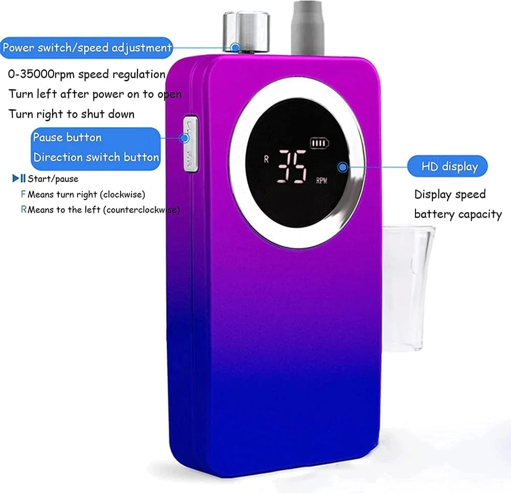 دستگاه پولیش ناخن قابل حمل با شیب رنگی، دریل برقی ناخن، سوهان برقی ناخن، دستگاه مانیکور و پدیکور شارژی بی سیم 35000 دور در دقیقه برای سالن ناخن