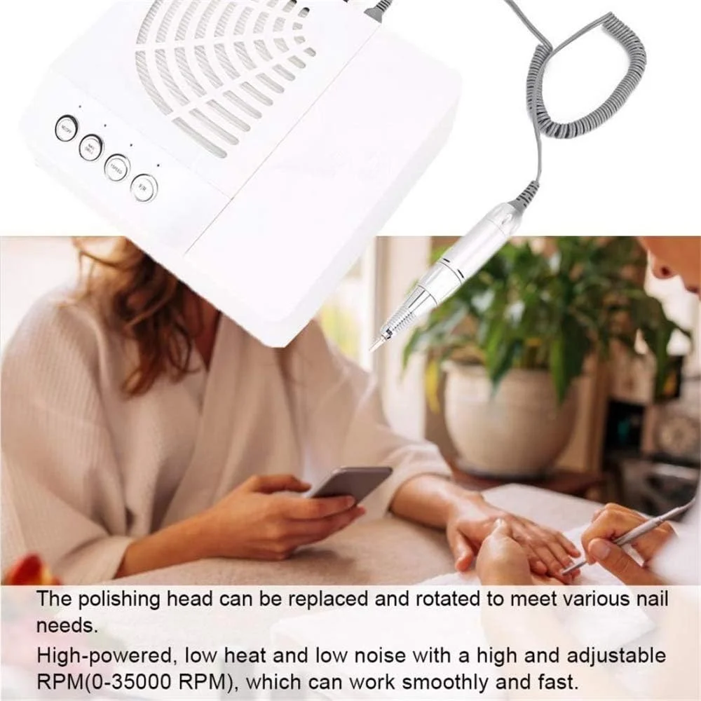 دستگاه مکنده گرد و غبار ناخن 60 واتی تمکین، 2 در 1، جاروبرقی ناخن چند منظوره با دستگاه دریل برقی ناخن 35000 دور در دقیقه، تجهیزات حرفه ای پولیش ناخن