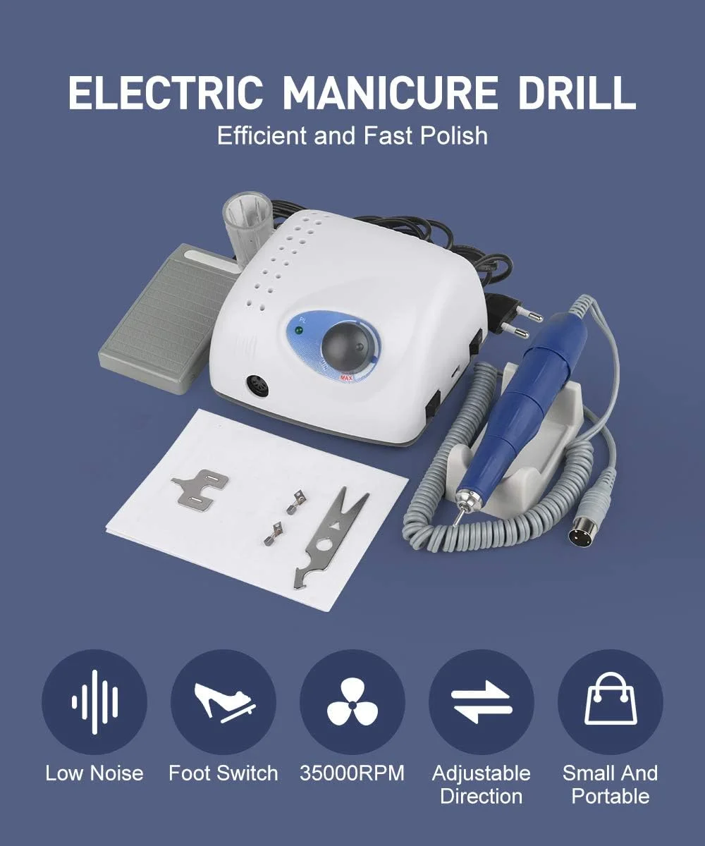 دستگاه سوهان برقی ناخن حرفه ای 65 وات 35000 دور در دقیقه به همراه هندپیس، مناسب مانیکور، پدیکور، سوهان ناخن، ابزار طراحی ناخن برای ناخن های اکریلیک