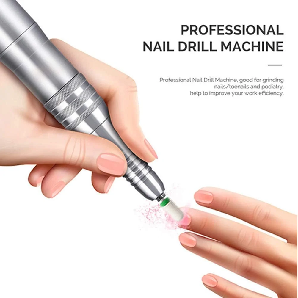 ست دریل ناخن حرفه ای با قلم پولیش، 6 سر دریل و پدال پا، سوهان برقی ناخن 30000 دور در دقیقه برای استفاده در سالن و منزل