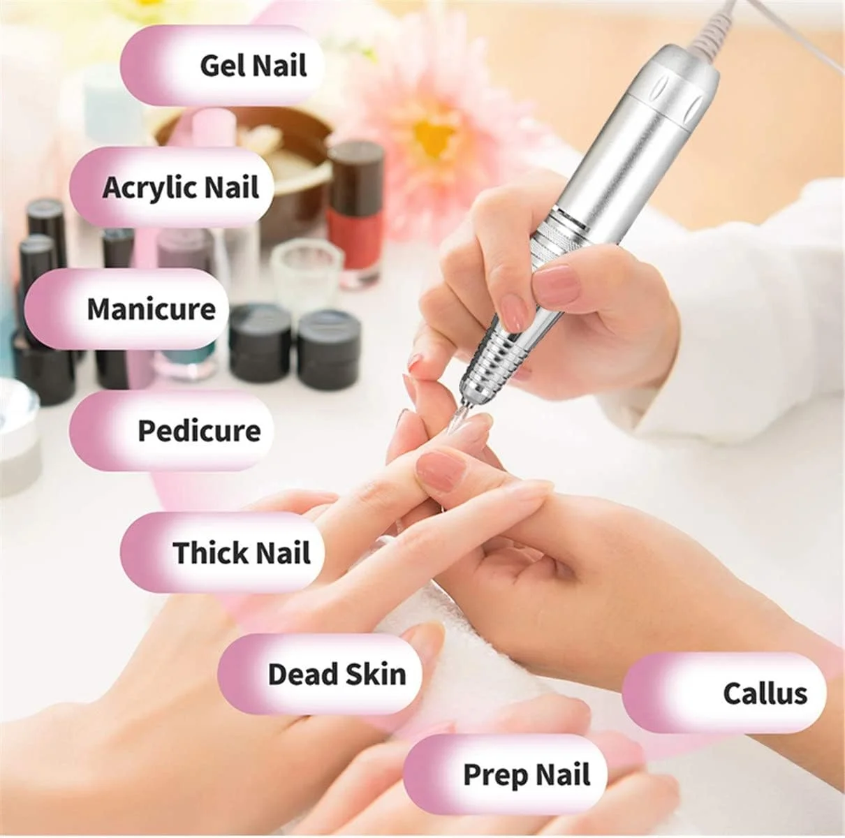 دستگاه سوهان برقی ناخن حرفه ای 30000 دور در دقیقه، قابل شارژ، قابل حمل، مناسب برای کاشت اکریلیک، ژل، مانیکور و پدیکور (رنگ: خاکستری)