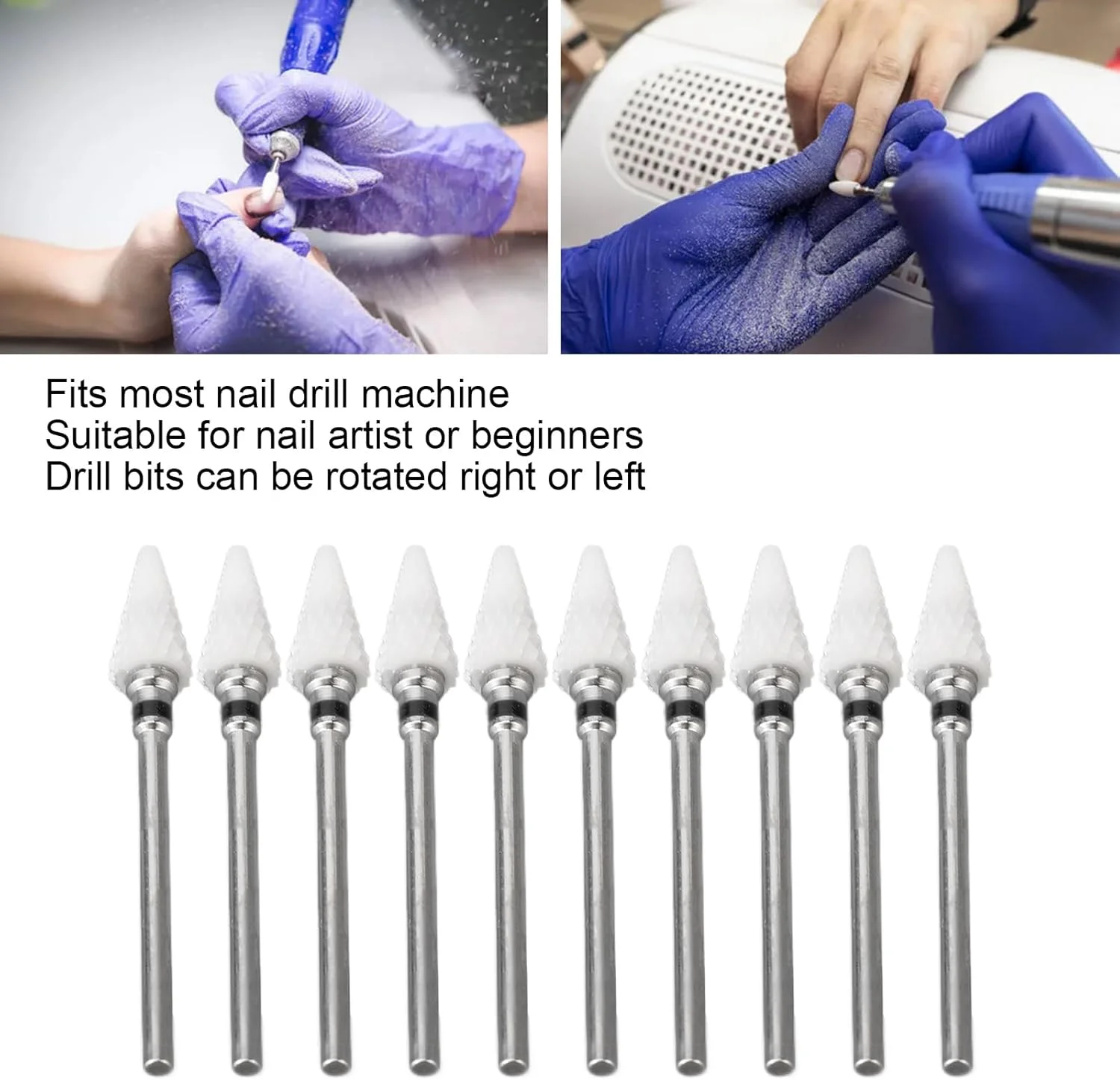 ست ۱۰ عددی سر سوهان ناخن، سر سوهان های حرفه ای سرامیکی ژل اکریلیک با هولدر، سر سوهان برقی برای از بین بردن پوست های مرده اطراف ناخن برای ناخن های ژلی اکریلیک، سالن خانگی، مانیکور پدیکور