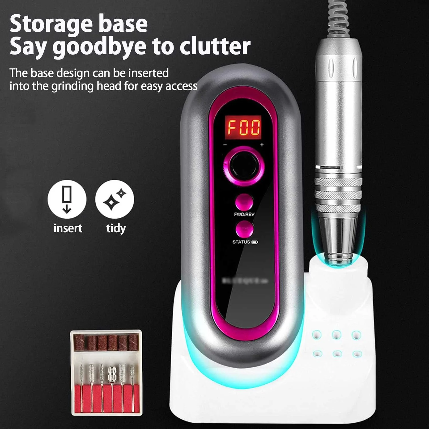 دستگاه سوهان برقی ناخن قابل حمل و شارژی، سوهان برقی بی سیم، سوهان برقی حرفه ای، برای ژل، مانیکور و پدیکور