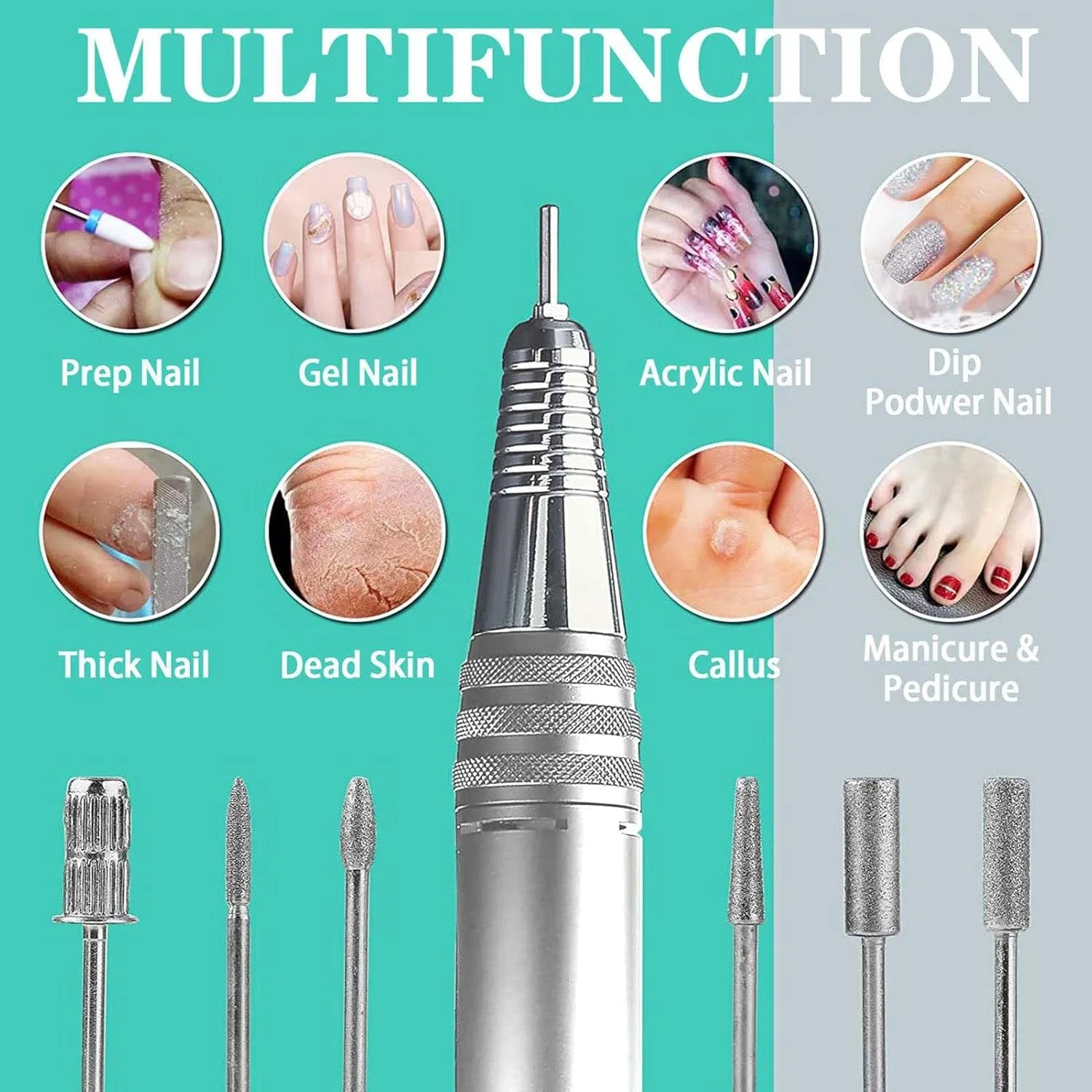 دستگاه سوهان برقی ناخن قابل حمل و شارژی، سوهان برقی بی سیم، سوهان برقی حرفه ای، برای ژل، مانیکور و پدیکور