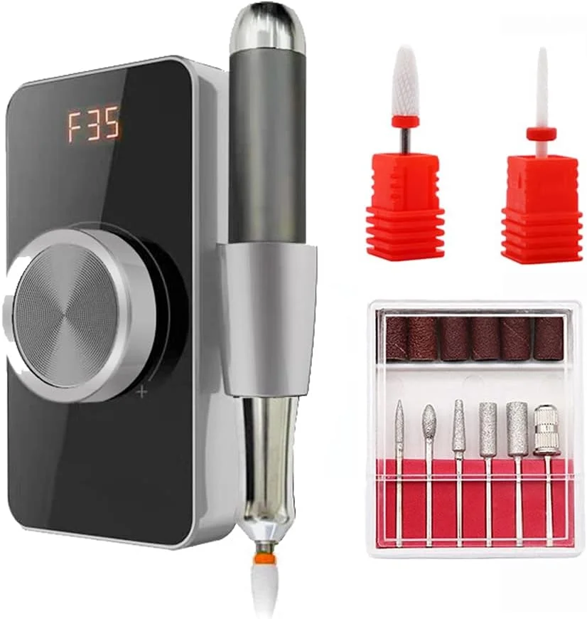 دستگاه سوهان برقی ناخن قابل حمل 35000 دور در دقیقه، ست مانیکور حرفه ای، سنباده ناخن برای ناخن های ژلی آکریلیک، مناسب برای استفاده در منزل و سالن (رنگ: مشکی)