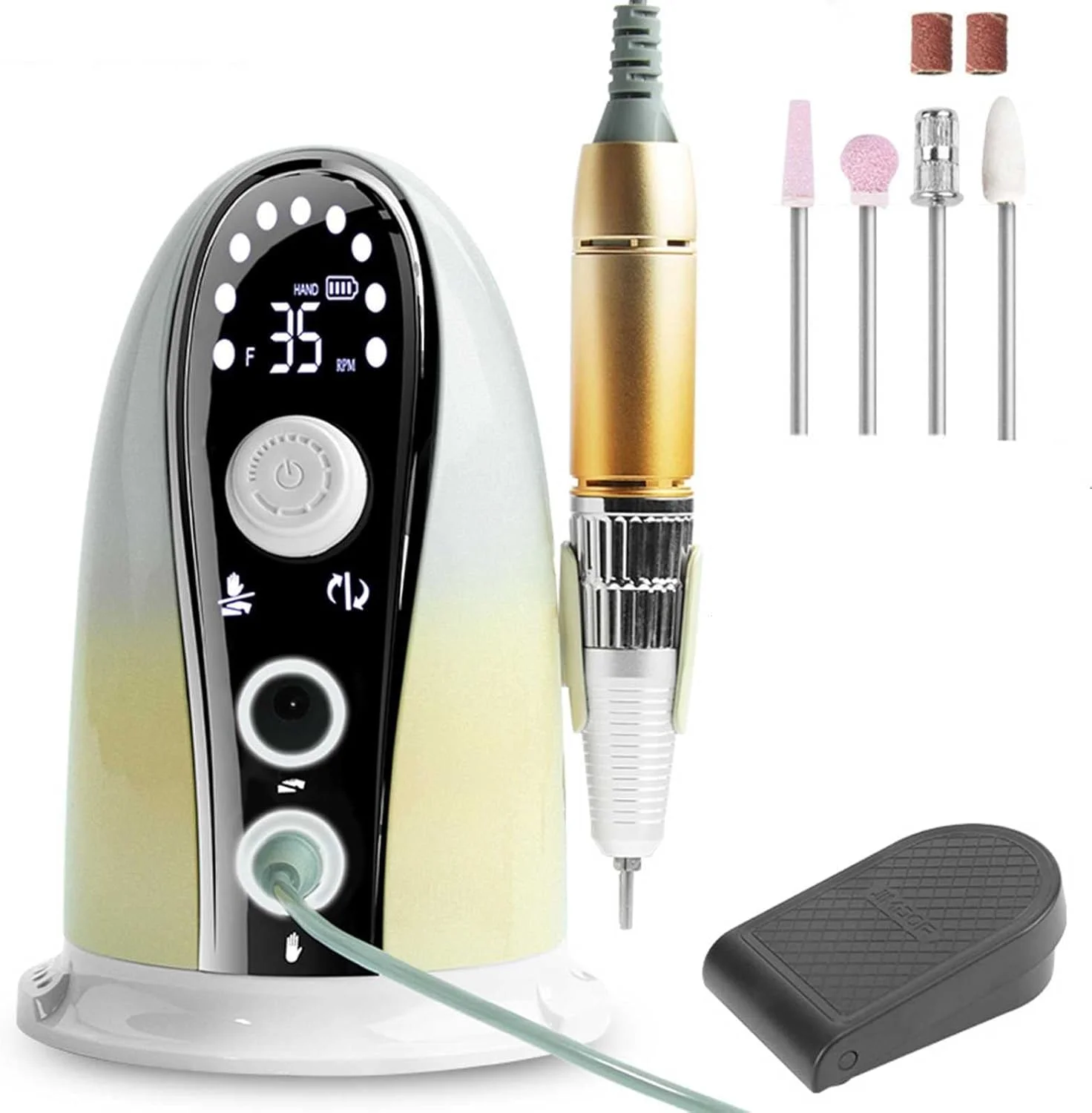 دستگاه سوهان برقی ناخن قابل حمل با پدال پایی 35000 دور در دقیقه، کیت سوهان برقی ناخن برای ناخن های ژلی و ناخن های اکریلیک برای استفاده در منزل و سالن (رنگ: زرد)