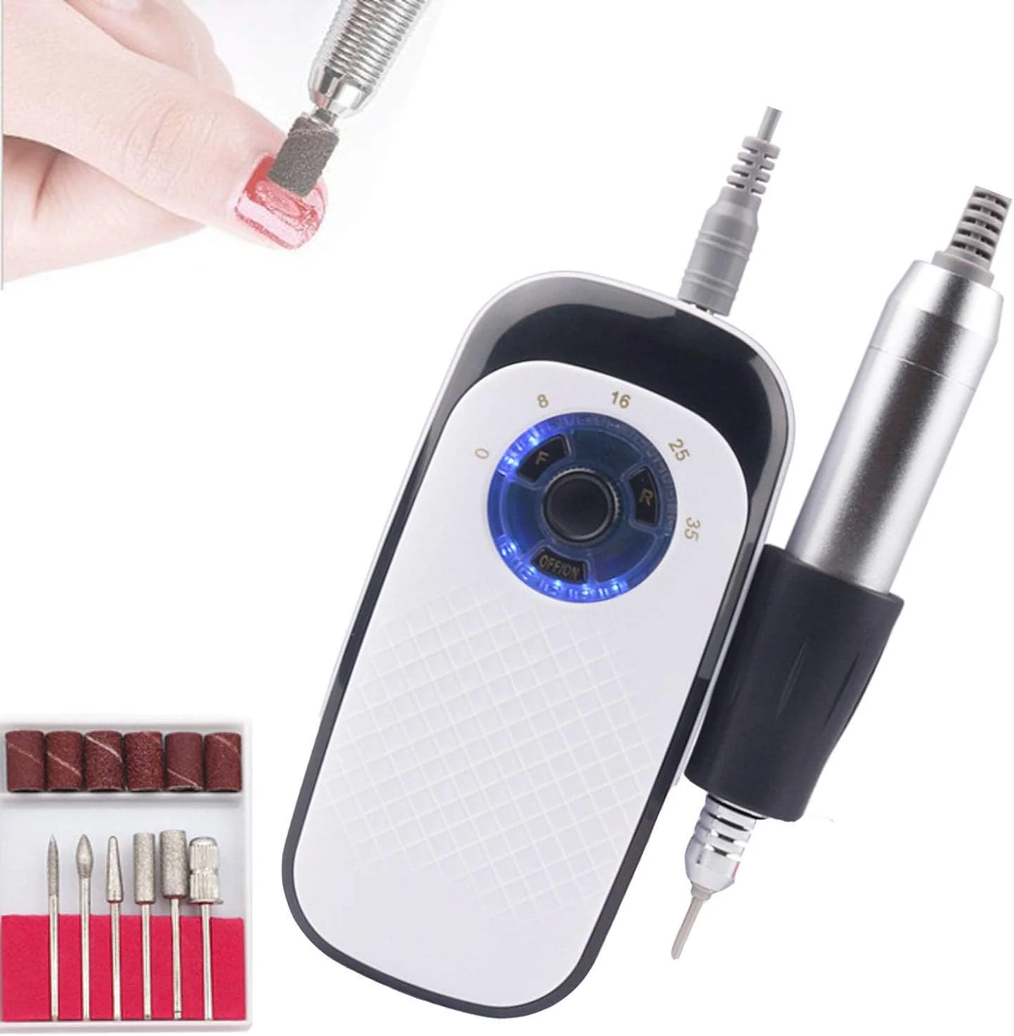 دستگاه سوهان برقی ناخن حرفه ای، 35000 دور در دقیقه، سوهان ناخن شارژی براشلس، برای ناخن های اکریلیک، لاک ژل، سالن یا خانه، 1200 میلی آمپر ساعت، قابل استفاده به عنوان پاور بانک موبایل، حرارت کم، نویز کم، لرزش کم، سفید