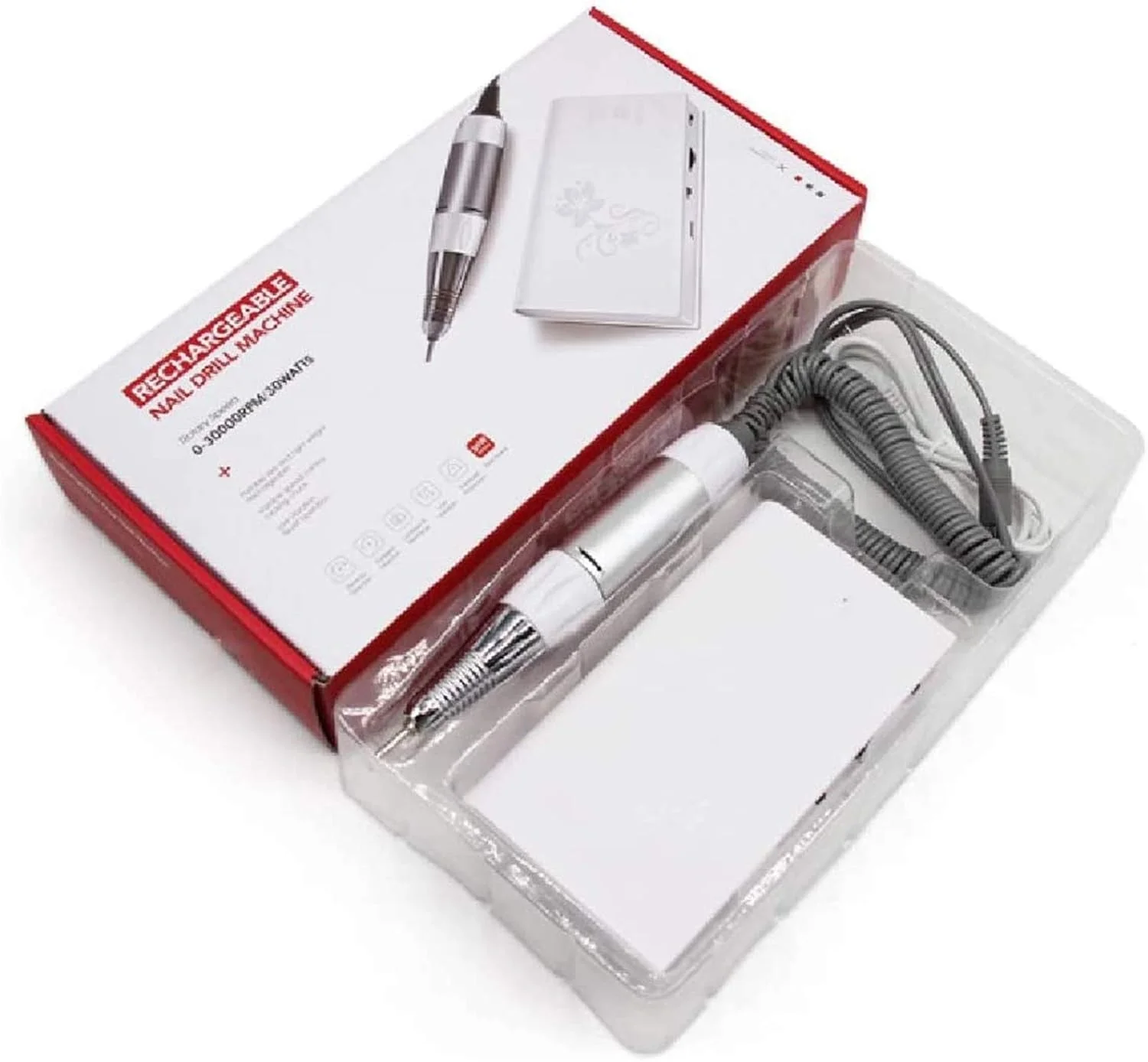 سوهان ناخن برقی قابل حمل، کیت سوهان شارژی حرفه ای 30000 دور در دقیقه، ست مانیکور و پدیکور برقی، دستگاه دریل ناخن برای ناخن های اکریلیک و ناخن های ژل