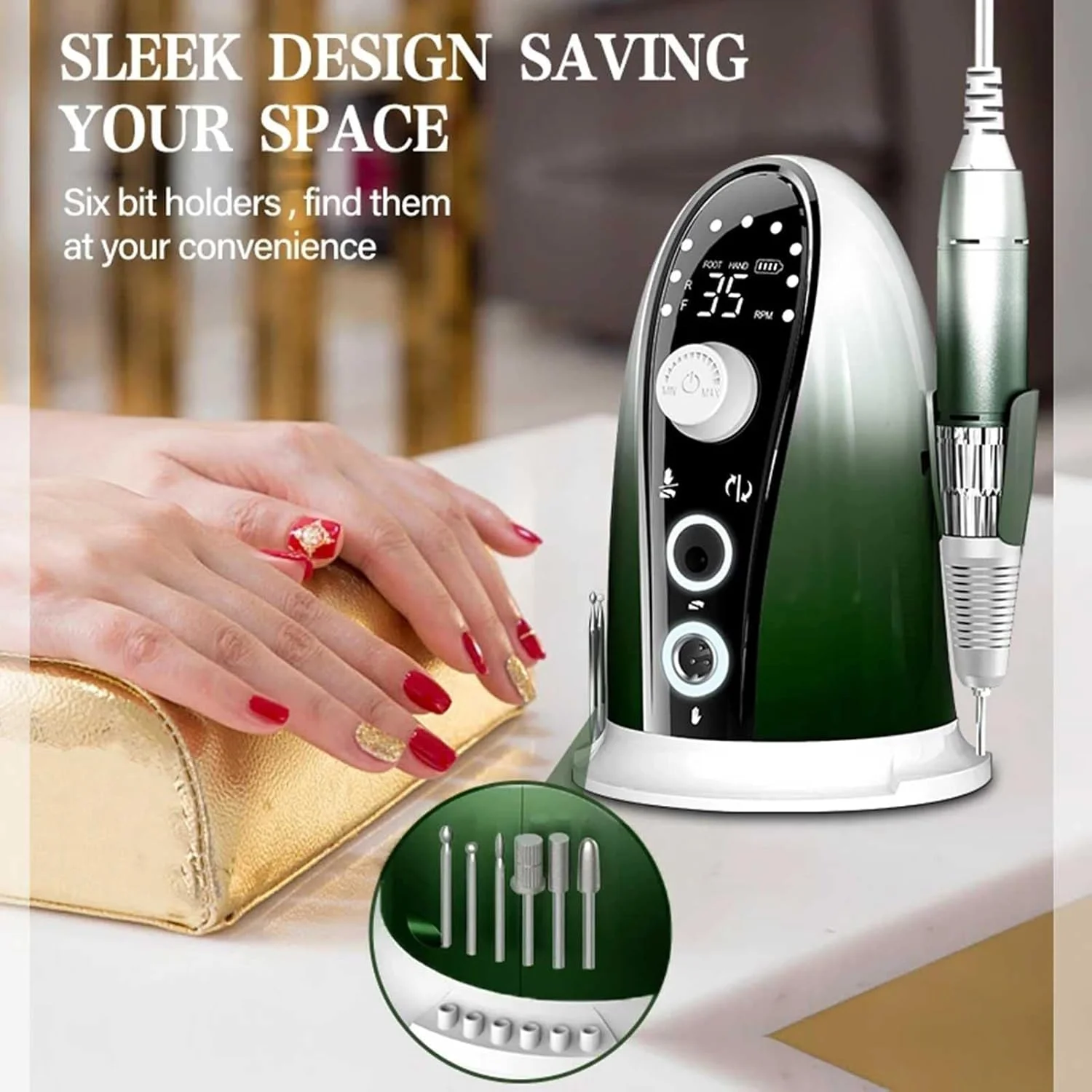 دستگاه سوهان برقی ناخن قابل حمل با پدال پایی 35000 دور در دقیقه، کیت سوهان برقی ناخن برای ناخن های ژلی و ناخن های اکریلیک برای استفاده در منزل و سالن (رنگ: زرد)