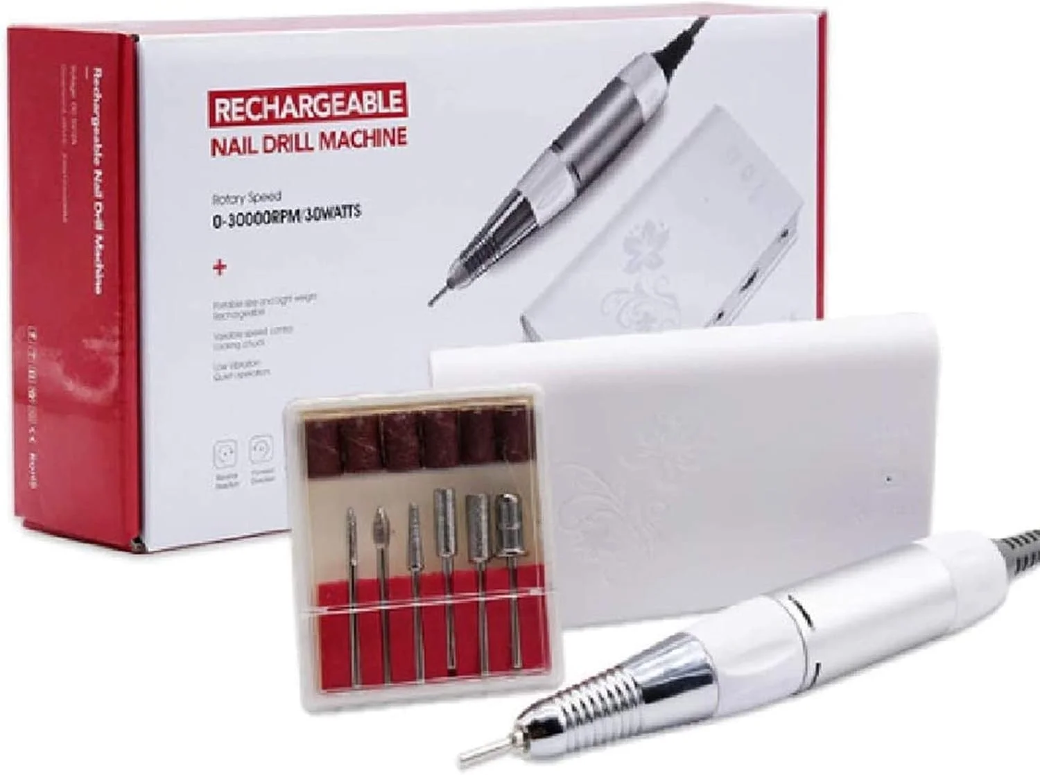 سوهان ناخن برقی قابل حمل، کیت سوهان شارژی حرفه ای 30000 دور در دقیقه، ست مانیکور و پدیکور برقی، دستگاه دریل ناخن برای ناخن های اکریلیک و ناخن های ژل