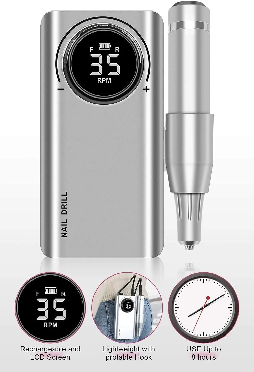 سوهان برقی ناخن قابل حمل، 35000 دور در دقیقه با صفحه نمایش LCD، کیت ابزار دریل ناخن شارژی برای ناخن های اکریلیک، ژل، طبیعی، مانیکور، پدیکور، پولیش و از بین بردن ناخن سوهان برقی ناخن قابل حمل، 35000 دور در دقیقه با صفحه نمایش LCD، کیت ابزار دریل ناخن شارژی برای ناخن های اکریلیک، ژل، طبیعی، مانیکور، پدیکور، پولیش و از بین بردن ناخن