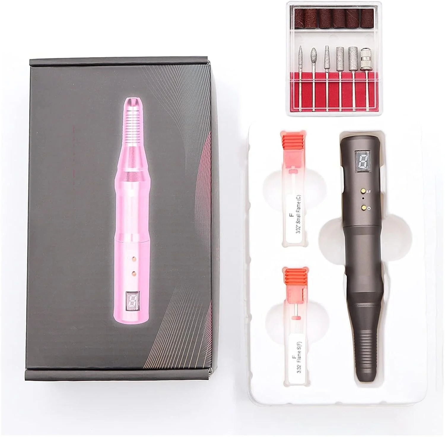 سوهان برقی ناخن بی سیم OXPMFY با سرعت 25000 دور در دقیقه، دستگاه سنباده برقی، دستگاه مانیکور، سنگ ناخن، پولیش ناخن، فایل سوهان ناخن با 6 سرعت (خاکستری)