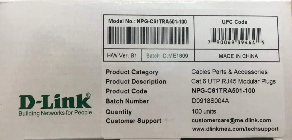 کانکتور کابل شبکه دی-لینک Cat 6 RJ 45 - بسته 100 عددی کانکتور کابل شبکه دی-لینک Cat 6 RJ 45 - بسته 100 عددی