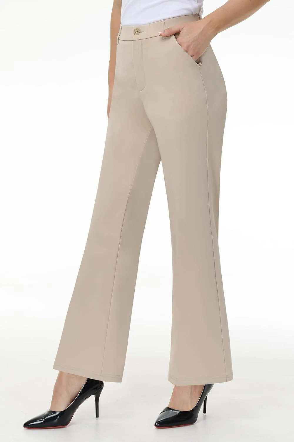 شلوار زنانه راسته پاچه گشاد کمر بلند iChosy، شلوار رسمی با جیب، خاکی کم رنگ، سایز 14 شلوار زنانه راسته پاچه گشاد کمر بلند iChosy، شلوار رسمی با جیب، خاکی کم رنگ، سایز 14