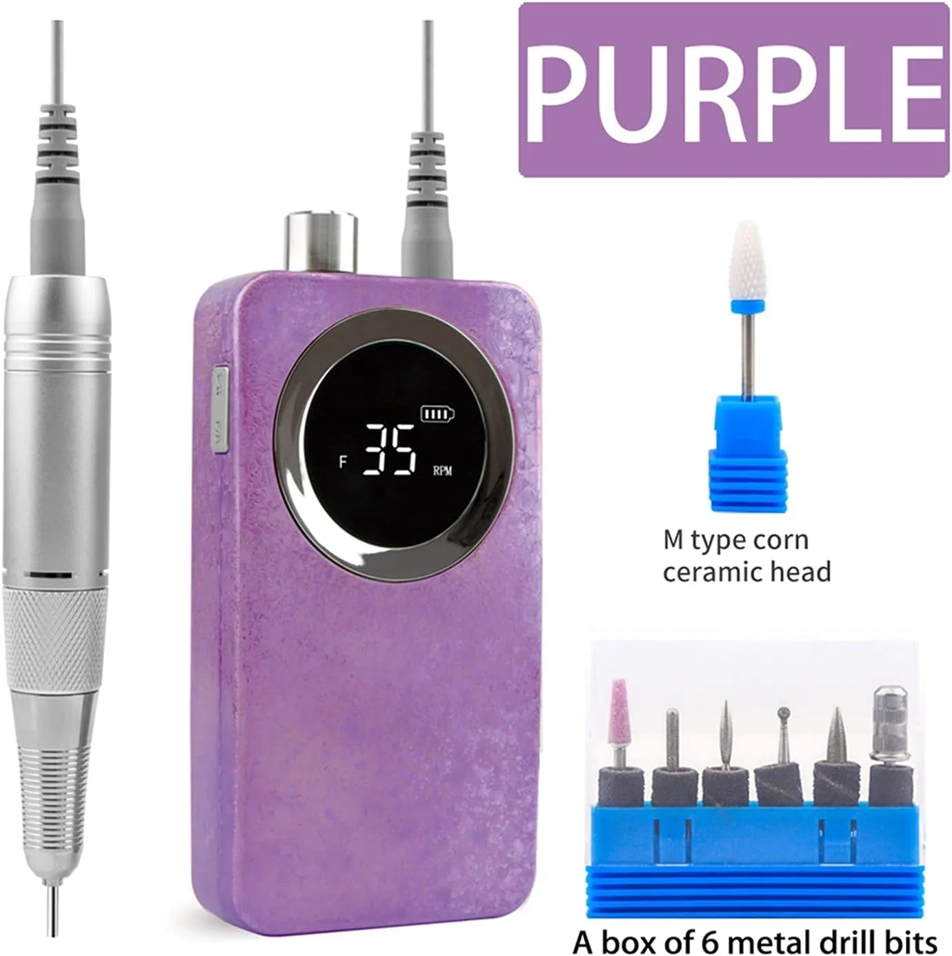 دستگاه سوهان برقی ناخن شارژی Shandongmt، دریل برقی ناخن 35000 دور در دقیقه به همراه مجموعه مته برای ابزار حرفه ای آرایشی، مته های بی سیم (رنگ: بنفش) دستگاه سوهان برقی ناخن شارژی Shandongmt، دریل برقی ناخن 35000 دور در دقیقه به همراه مجموعه مته برای ابزار حرفه ای آرایشی، مته های بی سیم (رنگ: بنفش)