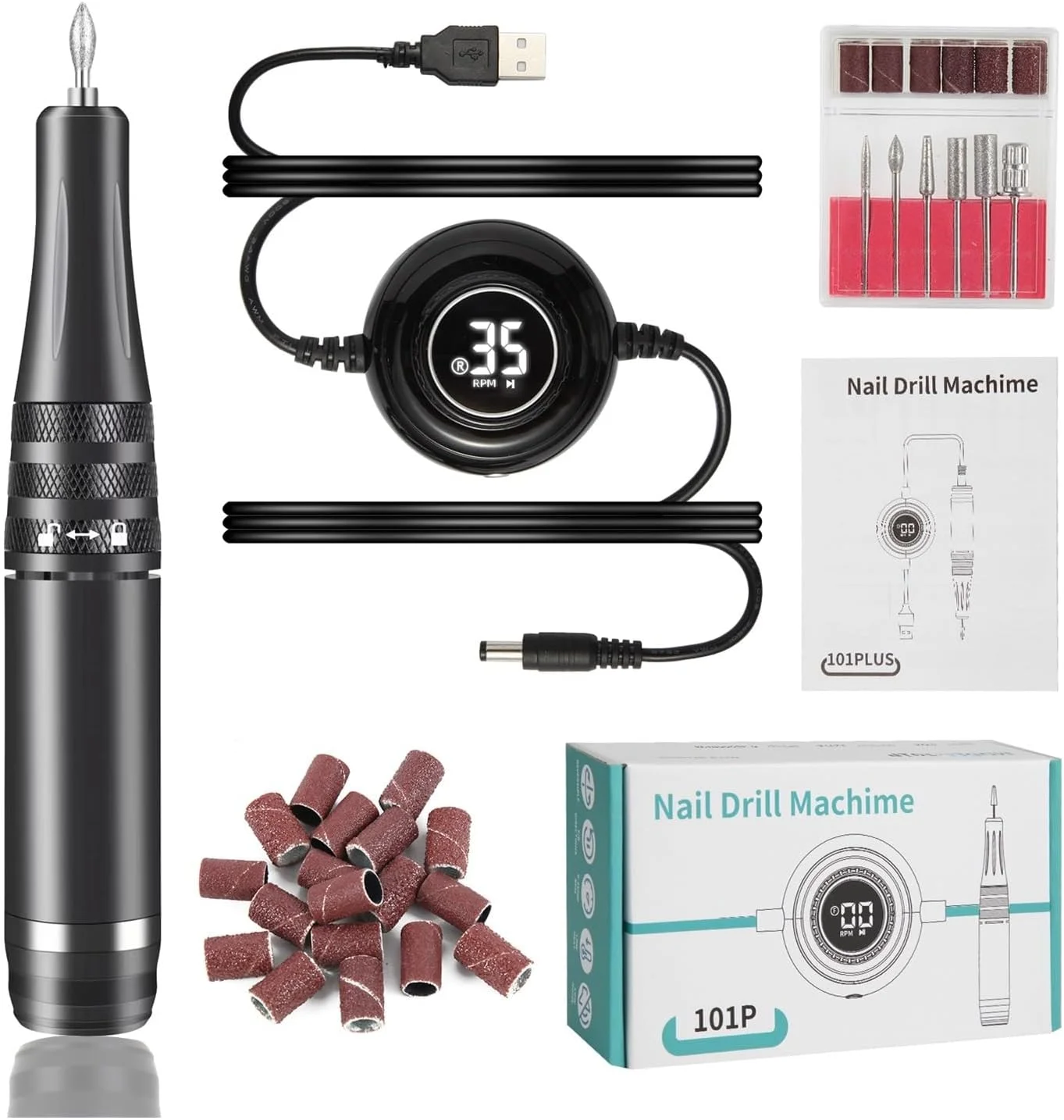 دستگاه مانیکور برقی حرفه ای Suuim با سرعت 35000 دور در دقیقه، دستگاه مانیکور برقی، دستگاه تراش قابل حمل ناخن، ست کاتر مانیکور برقی، پولیشر ژل ناخن