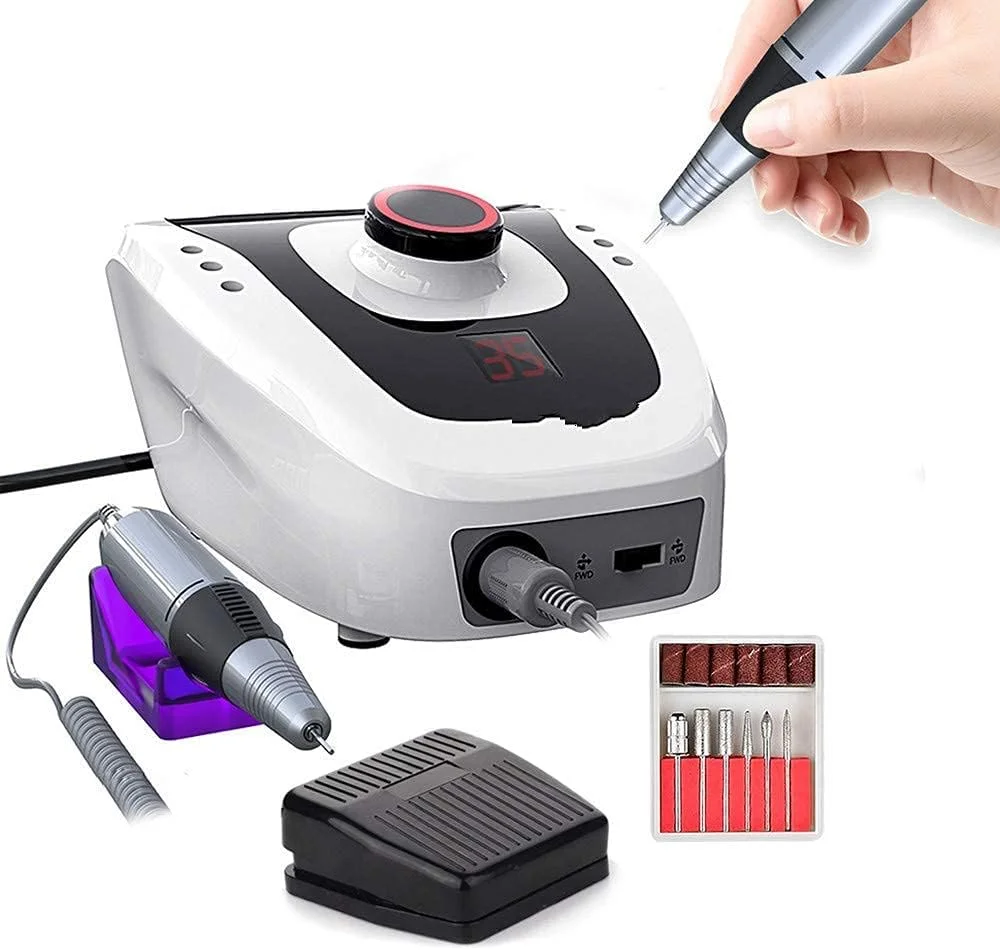 دستگاه مانیکور و پدیکور برقی تمکین، دریل ناخن برقی حرفه ای 35000/20000 دور در دقیقه به همراه ست ابزار و سر سوهان