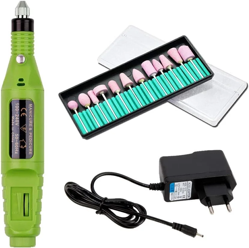 ست ابزار مانیکور و پدیکور برقی قابل حمل Tano، مجموعه ابزار پولیش ناخن، مته ناخن برای مسافرت، منزل و سالن (سبز)