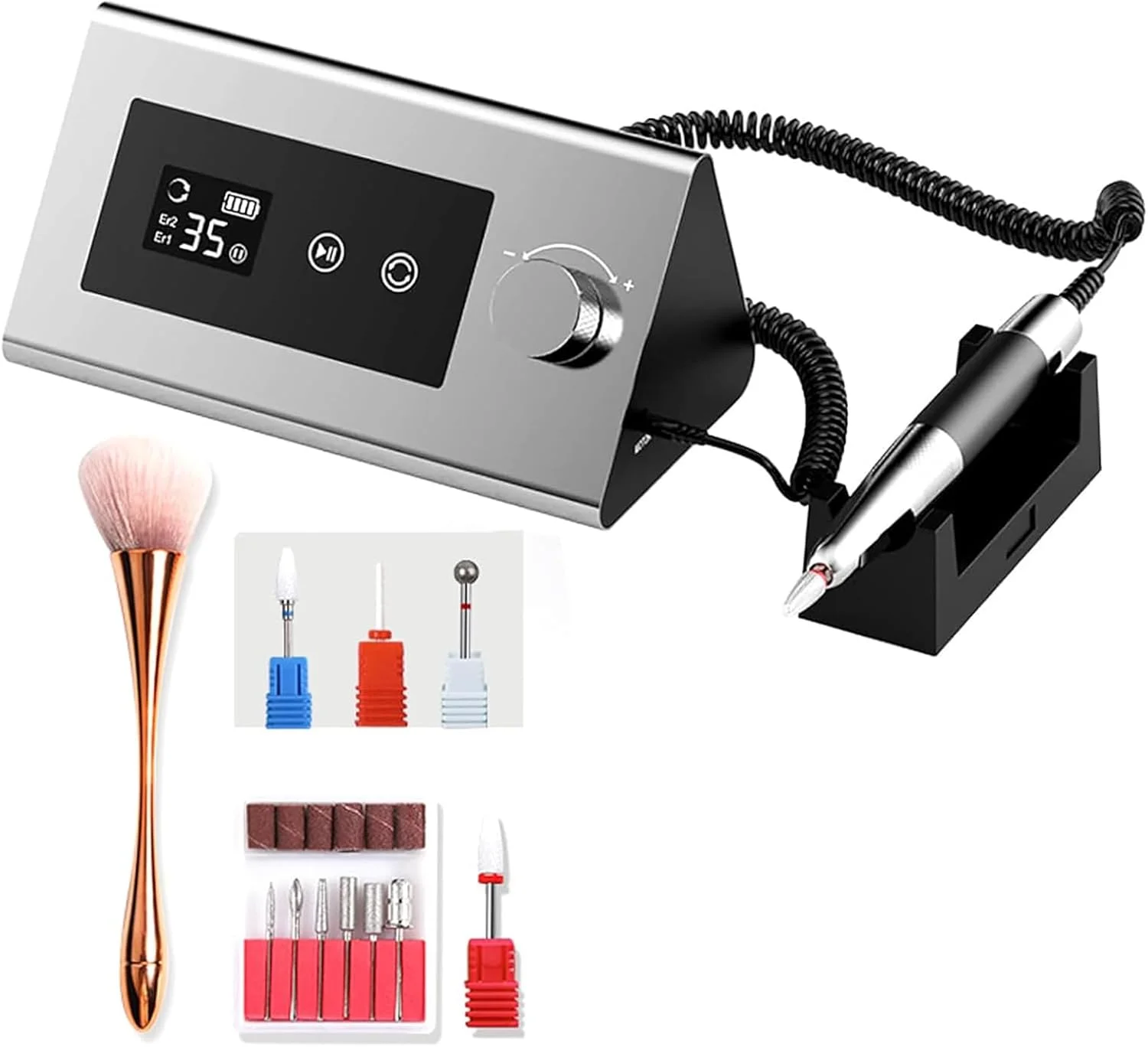 ست حرفه ای سوهان برقی ناخن WIKINK، سوهان برقی ناخن، نمایشگر LCD، چرخش قابل تنظیم، ست پیرایش، ست پدیکور سوهان برقی ناخن برای مانیکور - دستگاه آسیاب