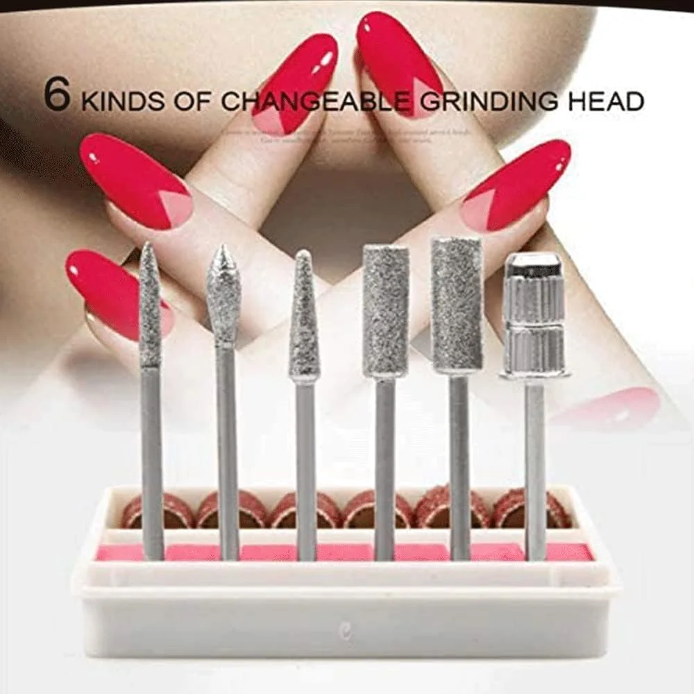 دستگاه سوهان ناخن، کیت ارتقا یافته مانیکور و پدیکور 30000 دور در دقیقه، سوهان برقی ناخن، برای ناخن های اکریلیک، ناخن ژل، پولیشر طراحی ناخن با 6 سر سوهان، حرارت کم، صدای کم، لرزش کم، نقره ای