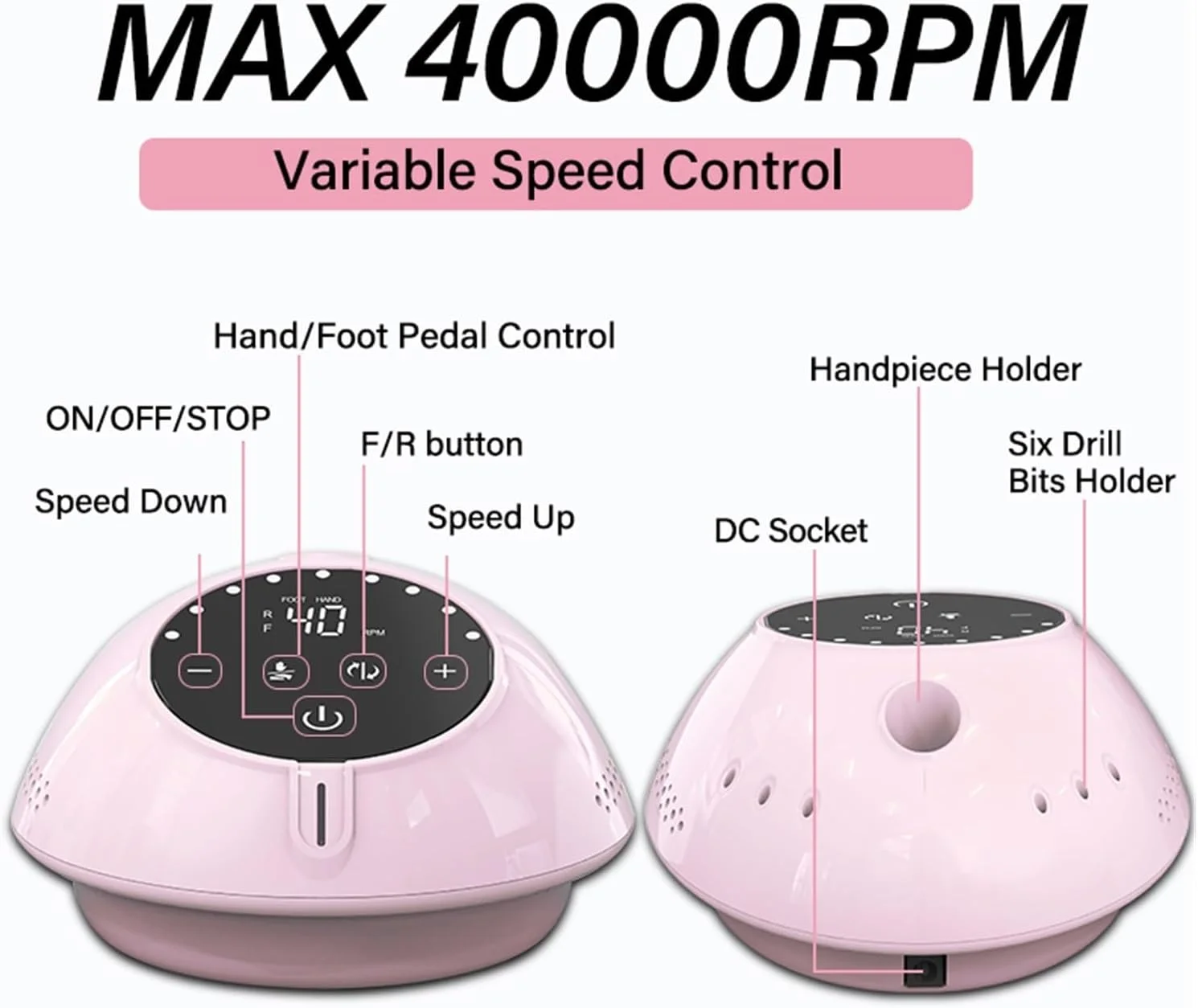 دستگاه سوهان برقی ناخن حرفه ای Suuim با سرعت 40000 دور در دقیقه، دستگاه مانیکور با صفحه نمایش HD، فایل برقی ناخن ارتقا یافته جدید با کاتر، لوازم هنری ناخن