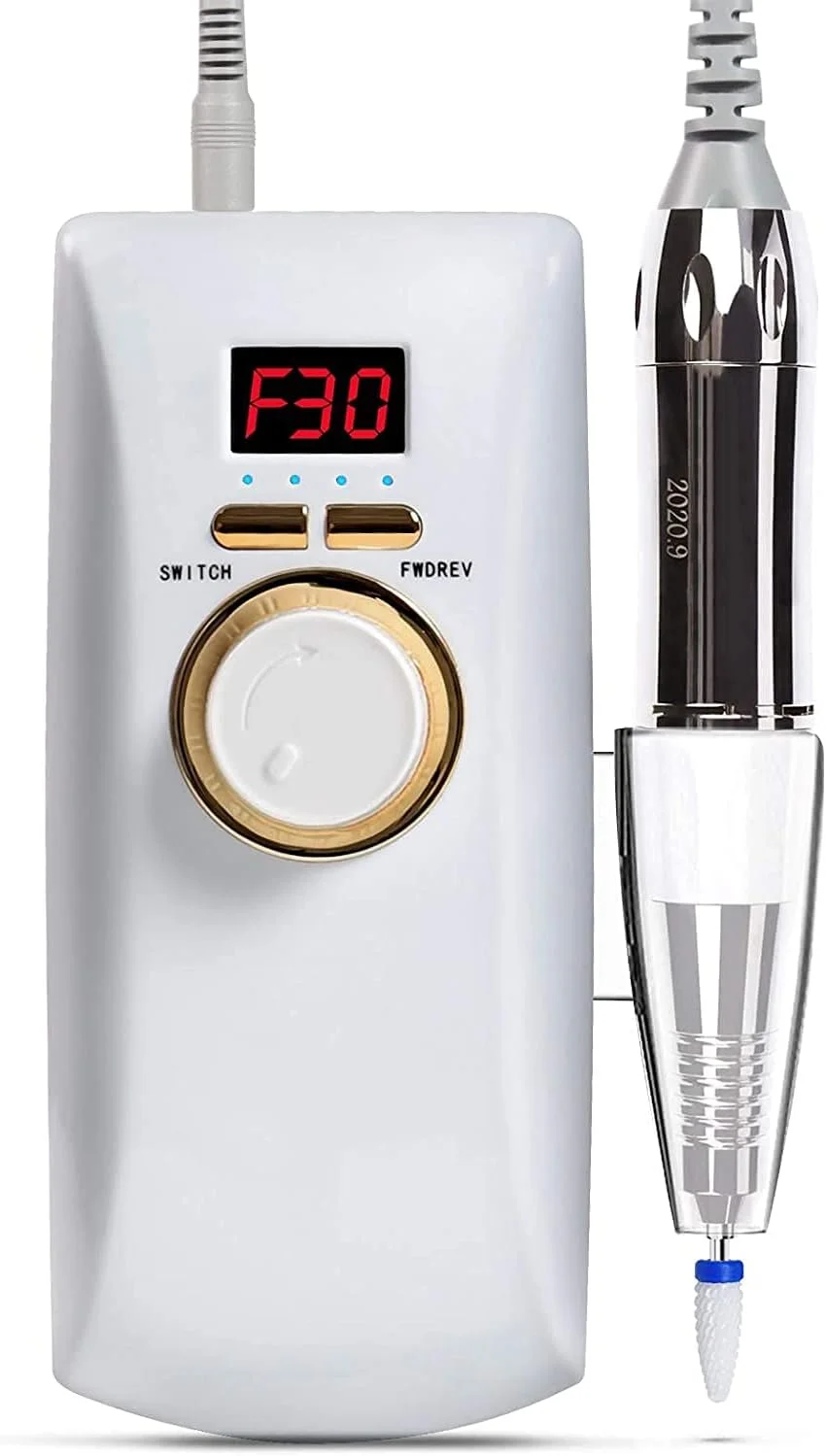 دستگاه سوهان برقی ناخن قابل حمل X&Z-XAOY - دستگاه دریل ناخن بی سیم 30000 دور در دقیقه برای ناخن های اکریلیک، موتور براشلس قدرتمند با صدای کم مناسب سالن ناخن، سفید