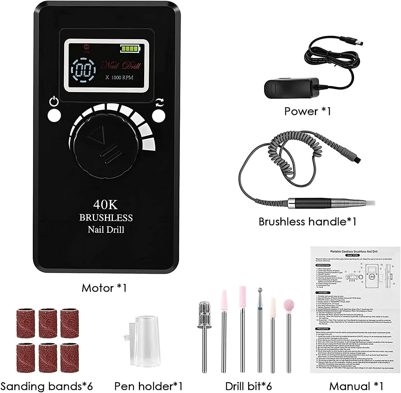 دستگاه سوهان برقی ناخن X&Z-XAOY، دستگاه پولیش و سوهان ناخن بدون برس، ابزار مانیکور برای استفاده در سالن یا استفاده خانگی، 40000 دور در دقیقه