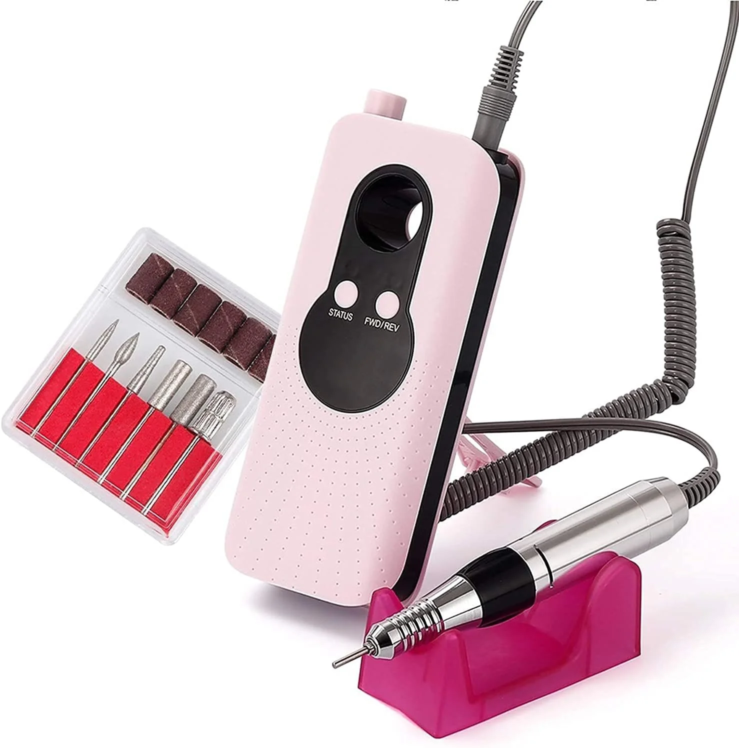 دستگاه سوهان برقی ناخن شارژی X&Z-XAOY با سرعت 35000 دور در دقیقه به همراه مجموعه سری سوهان ناخن، دستگاه سوهان ناخن قابل حمل و بی سیم برای مانیکور/پدیکور ناخن های اکریلیک (رنگ: صورتی)