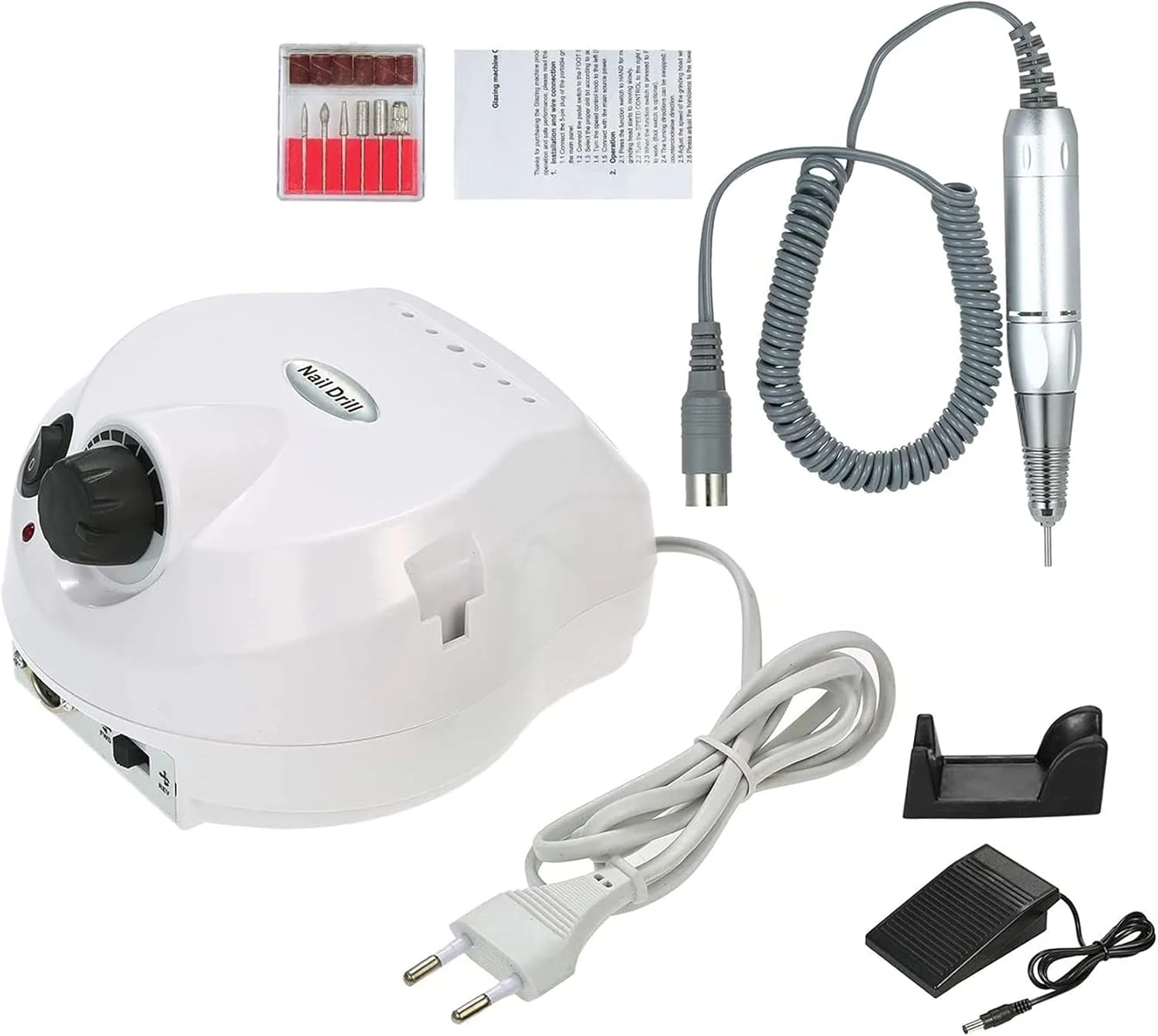 کیت سوهان برقی ناخن X&Z-XAOY، دستگاه پولیش و آسیاب ناخن برقی حرفه ای، دستگاه دریل برقی 30000 دور در دقیقه برای مانیکور و پدیکور ناخن های ژلی آکریلیک، سفید