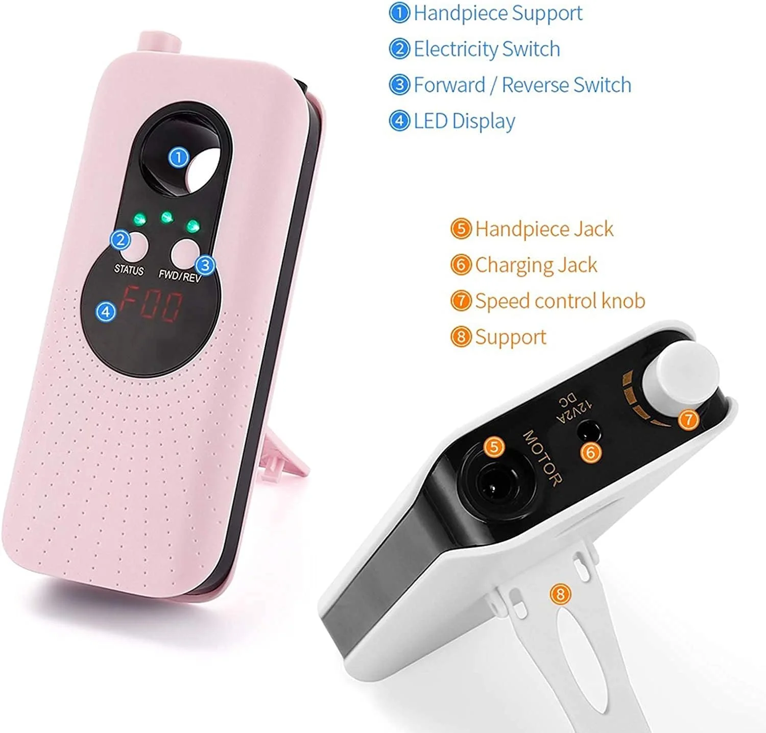 دستگاه سوهان برقی ناخن شارژی X&Z-XAOY با سرعت 35000 دور در دقیقه به همراه مجموعه سری سوهان ناخن، دستگاه سوهان ناخن قابل حمل و بی سیم برای مانیکور/پدیکور ناخن های اکریلیک (رنگ: صورتی)