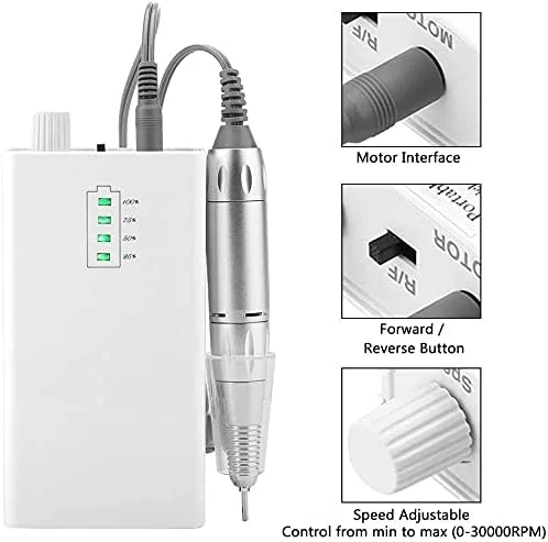 دستگاه سوهان برقی ناخن X&Z-XAOY با سرعت 30000 دور در دقیقه، دستگاه مانیکور قابل حمل و لوازم جانبی بی سیم برای استفاده در سالن یا منزل