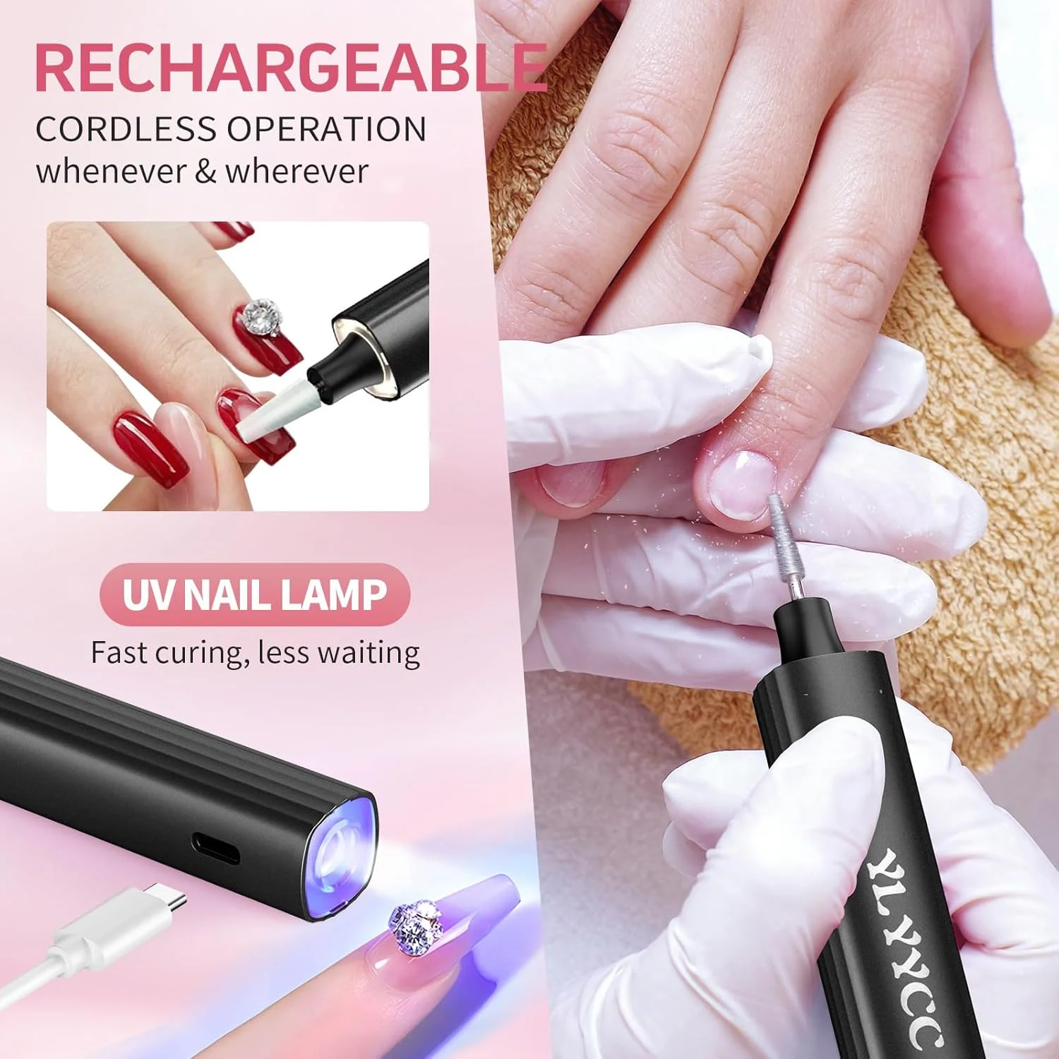 دستگاه سوهان برقی ناخن بی سیم YLYYCC با لامپ UV ناخن: حرفه ای برای ناخن های پودر اکریلیک ژل، ست دستگاه سوهان ناخن قابل حمل برای مانیکور پدیکور، قابل شارژ و سبک دستگاه سوهان برقی ناخن بی سیم YLYYCC با لامپ UV ناخن: حرفه ای برای ناخن های پودر اکریلیک ژل، ست دستگاه سوهان ناخن قابل حمل برای مانیکور پدیکور، قابل شارژ و سبک