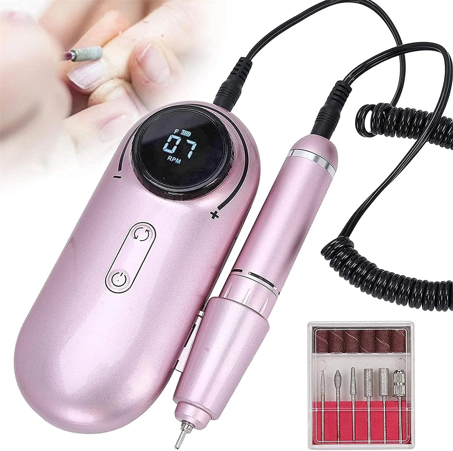 دستگاه سوهان برقی ناخن X&Z-XAOY با سرعت 30000 دور در دقیقه، ابزار مانیکور پدیکور قابل شارژ و تنظیم، برای حکاکی، سنگ زنی، پولیش و سوراخکاری (رنگ: صورتی)