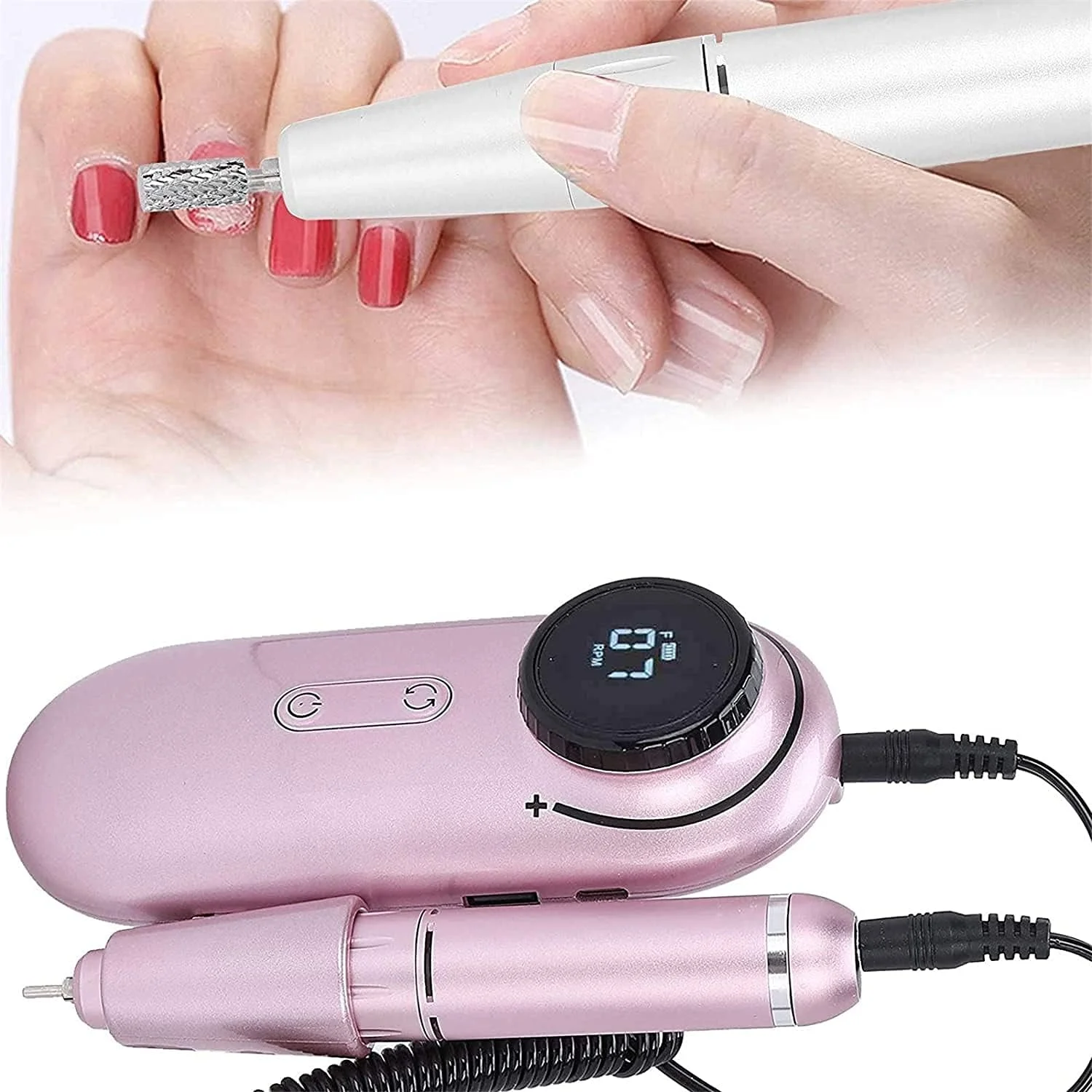 دستگاه سوهان برقی ناخن X&Z-XAOY با سرعت 30000 دور در دقیقه، ابزار مانیکور پدیکور قابل شارژ و تنظیم، برای حکاکی، سنگ زنی، پولیش و سوراخکاری (رنگ: صورتی)
