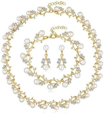 ست جواهرات زنانه شامل گردنبند، گوشواره و دستبند مرواریدی با روکش طلای طرح جدید Shining Diva (طرح 04-طلایی) (rrsd10333s) ست جواهرات زنانه شامل گردنبند، گوشواره و دستبند مرواریدی با روکش طلای طرح جدید Shining Diva (طرح 04-طلایی) (rrsd10333s)