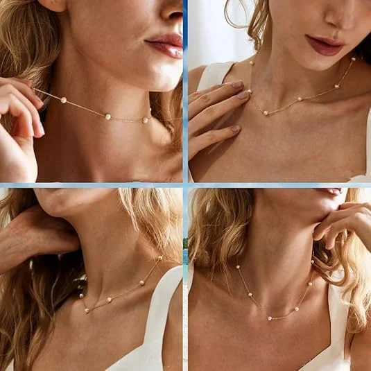 ست جواهرات طلایی ظریف زنانه NALACAL، گردنبند مرواریدی با روکش طلای 14 عیار/نقره، گوشواره های آویز، دستبند و چوکر - هدیه جواهرات عروسی عالی برای همسر، عروس، ساقدوش عروس ست جواهرات طلایی ظریف زنانه NALACAL، گردنبند مرواریدی با روکش طلای 14 عیار/نقره، گوشواره های آویز، دستبند و چوکر - هدیه جواهرات عروسی عالی برای همسر، عروس، ساقدوش عروس