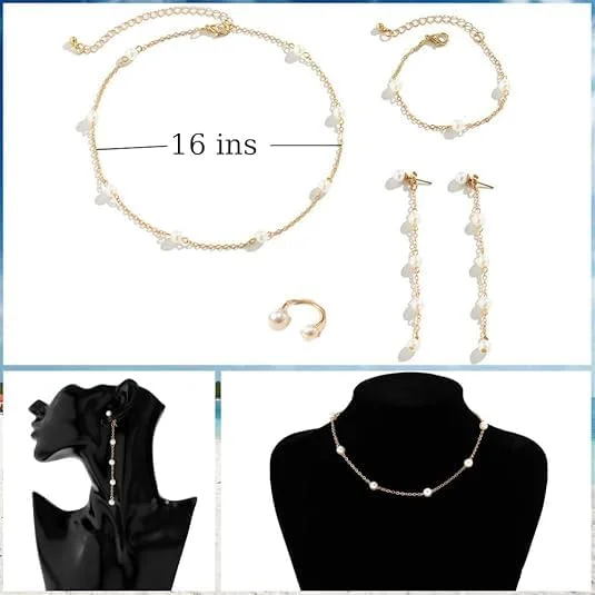 ست جواهرات طلایی ظریف زنانه NALACAL، گردنبند مرواریدی با روکش طلای 14 عیار/نقره، گوشواره های آویز، دستبند و چوکر - هدیه جواهرات عروسی عالی برای همسر، عروس، ساقدوش عروس ست جواهرات طلایی ظریف زنانه NALACAL، گردنبند مرواریدی با روکش طلای 14 عیار/نقره، گوشواره های آویز، دستبند و چوکر - هدیه جواهرات عروسی عالی برای همسر، عروس، ساقدوش عروس