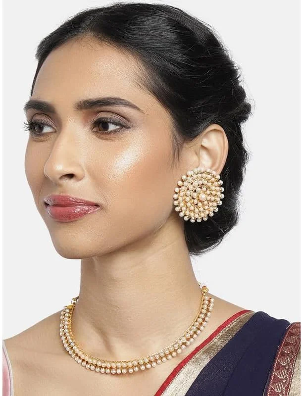 Aheli ست جواهرات زنانه شامل گردنبند و گوشواره با سنگ های مصنوعی به سبک بالیوود، مناسب برای عروسی و مجالس هندی Aheli ست جواهرات زنانه شامل گردنبند و گوشواره با سنگ های مصنوعی به سبک بالیوود، مناسب برای عروسی و مجالس هندی