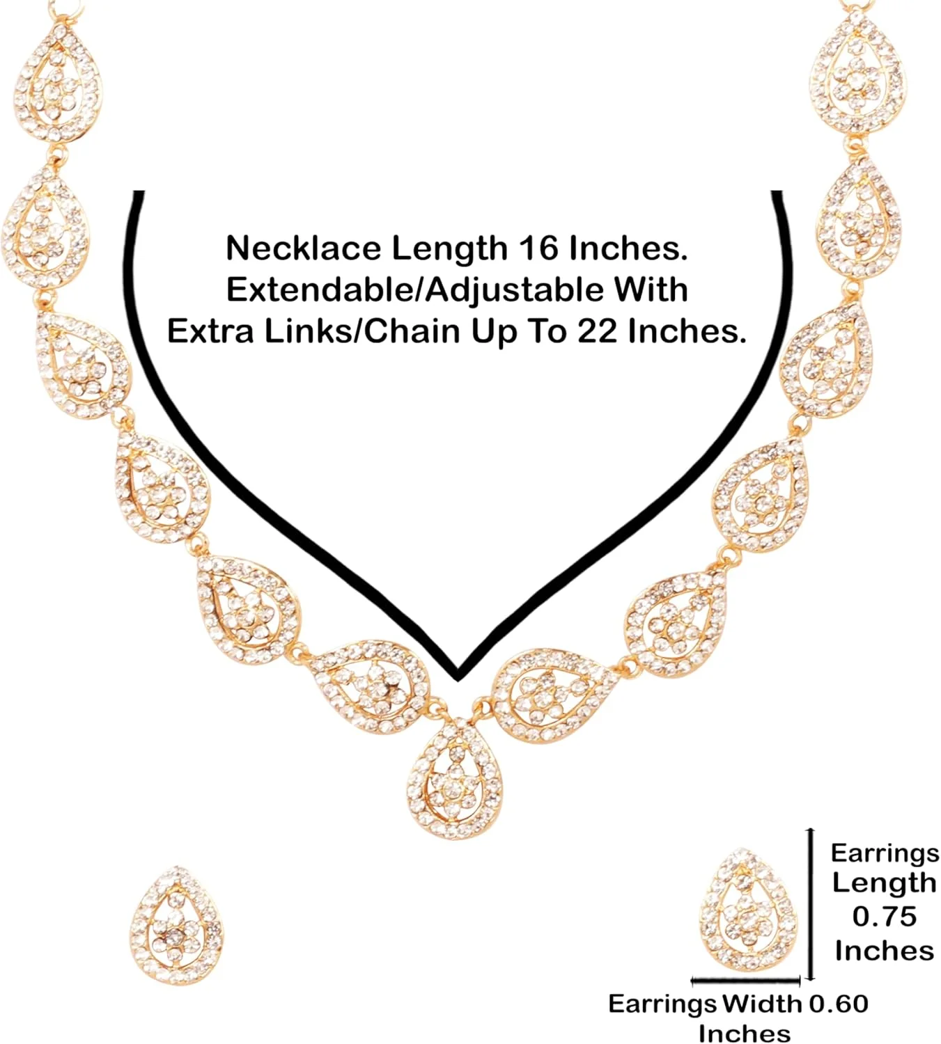 سرویس گردنبند زنانه طرح اشک گلابی، مجلسی و فاخر، کار شده با سنگ های درخشان راین استون، با طراحی الهام گرفته از جواهرات بالیوودی هندی، برند Sunsoul By Touchstone، با روکش طلایی سرویس گردنبند زنانه طرح اشک گلابی، مجلسی و فاخر، کار شده با سنگ های درخشان راین استون، با طراحی الهام گرفته از جواهرات بالیوودی هندی، برند Sunsoul By Touchstone، با روکش طلایی