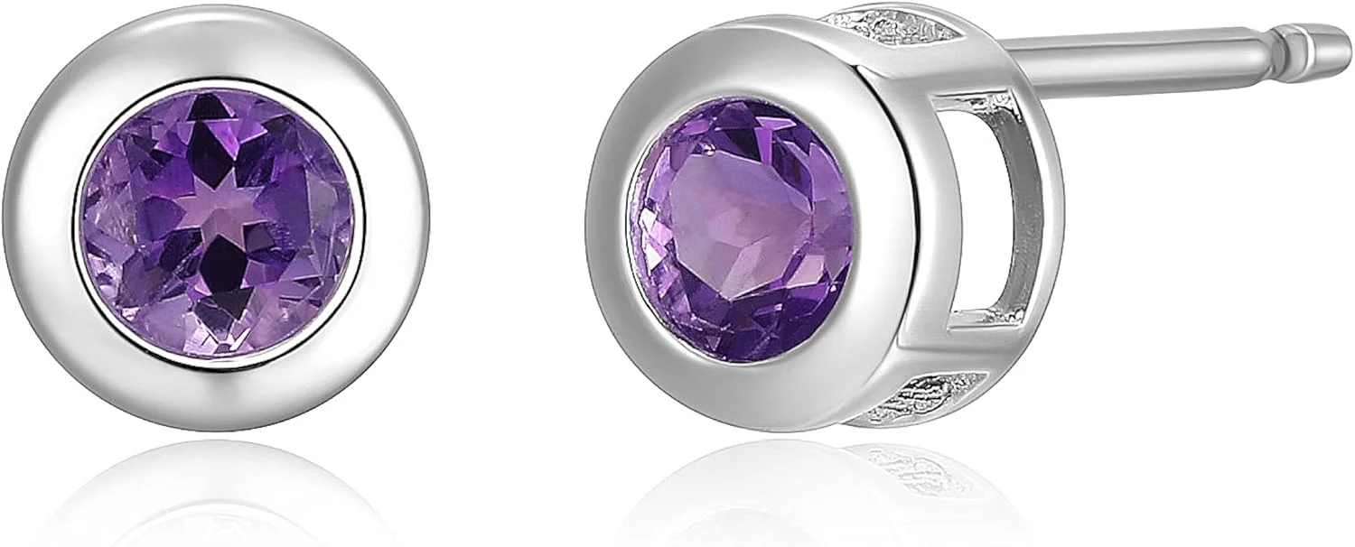 گوشواره های میخی نقره استرلینگ اصل با آمتیست گرد یا زیرکونیا مکعبی قلبی، ظریف و ساده