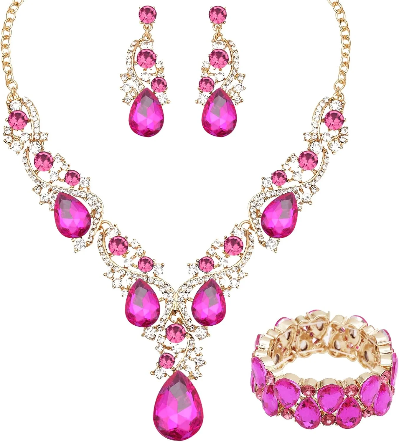 ست گردنبند، گوشواره و النگوی کشی مجلسی زنانه CSY مناسب عروس، ساقدوش عروس و زیورآلات مجلسی