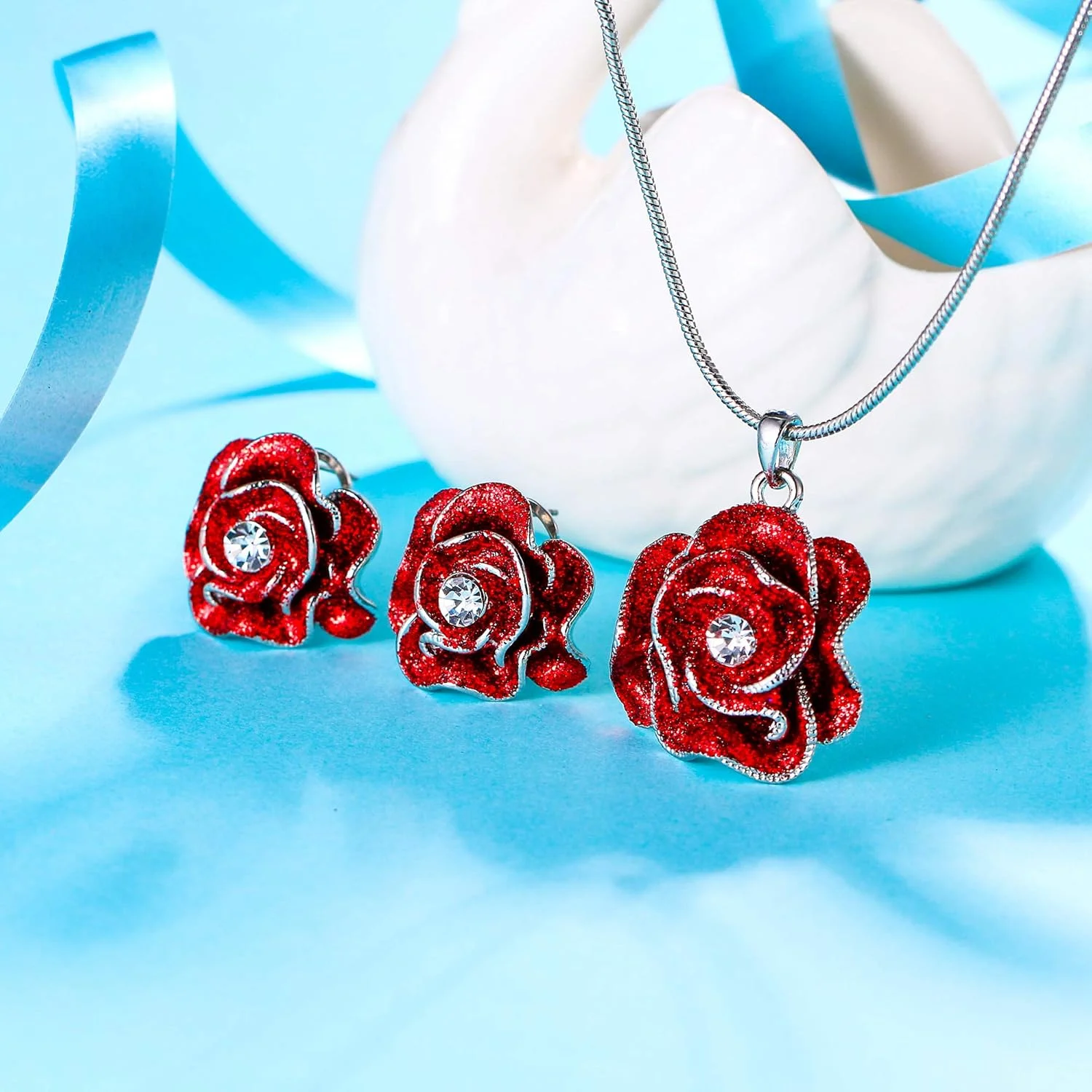 ست جواهرات کاملیا زنانه کلیرین، گردنبند گل کریستالی و گوشواره فرانسوی، نقرهای بنفش ست جواهرات کاملیا زنانه کلیرین، گردنبند گل کریستالی و گوشواره فرانسوی، نقرهای بنفش