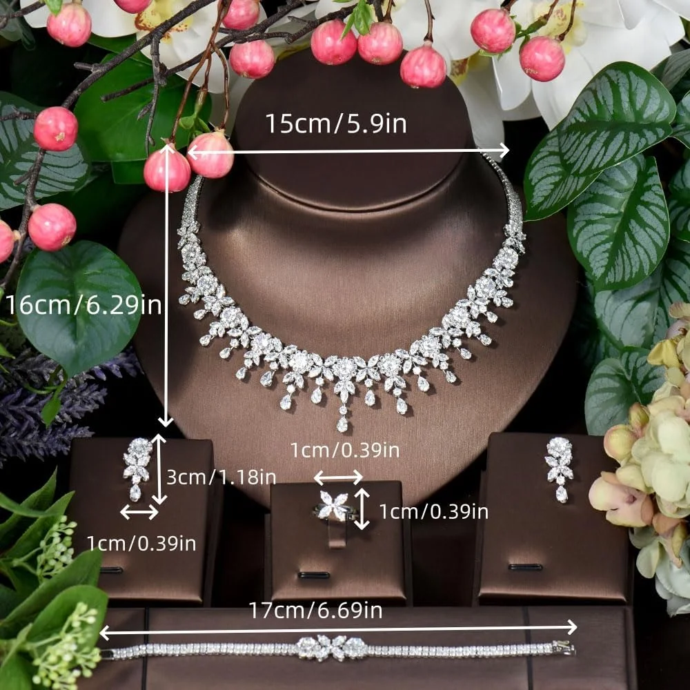 ست جواهرات زنانه Sederyla، شامل گردنبند، گوشواره آویز، دستبند و انگشتر، ست جواهرات با زیرکونیای مکعبی AAA، جواهرات عروسی بدون ایجاد حساسیت برای عروس و ساقدوش ست جواهرات زنانه Sederyla، شامل گردنبند، گوشواره آویز، دستبند و انگشتر، ست جواهرات با زیرکونیای مکعبی AAA، جواهرات عروسی بدون ایجاد حساسیت برای عروس و ساقدوش