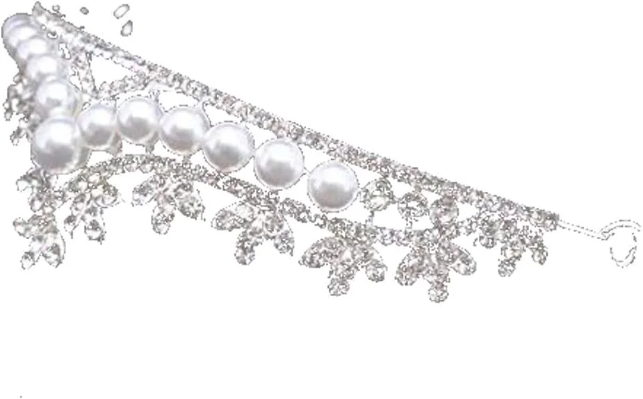 ست جواهرات عروس شیک شامل گردنبند مرواریدی، گوشواره و تاج، مناسب هدیه عروسی برای بانوان