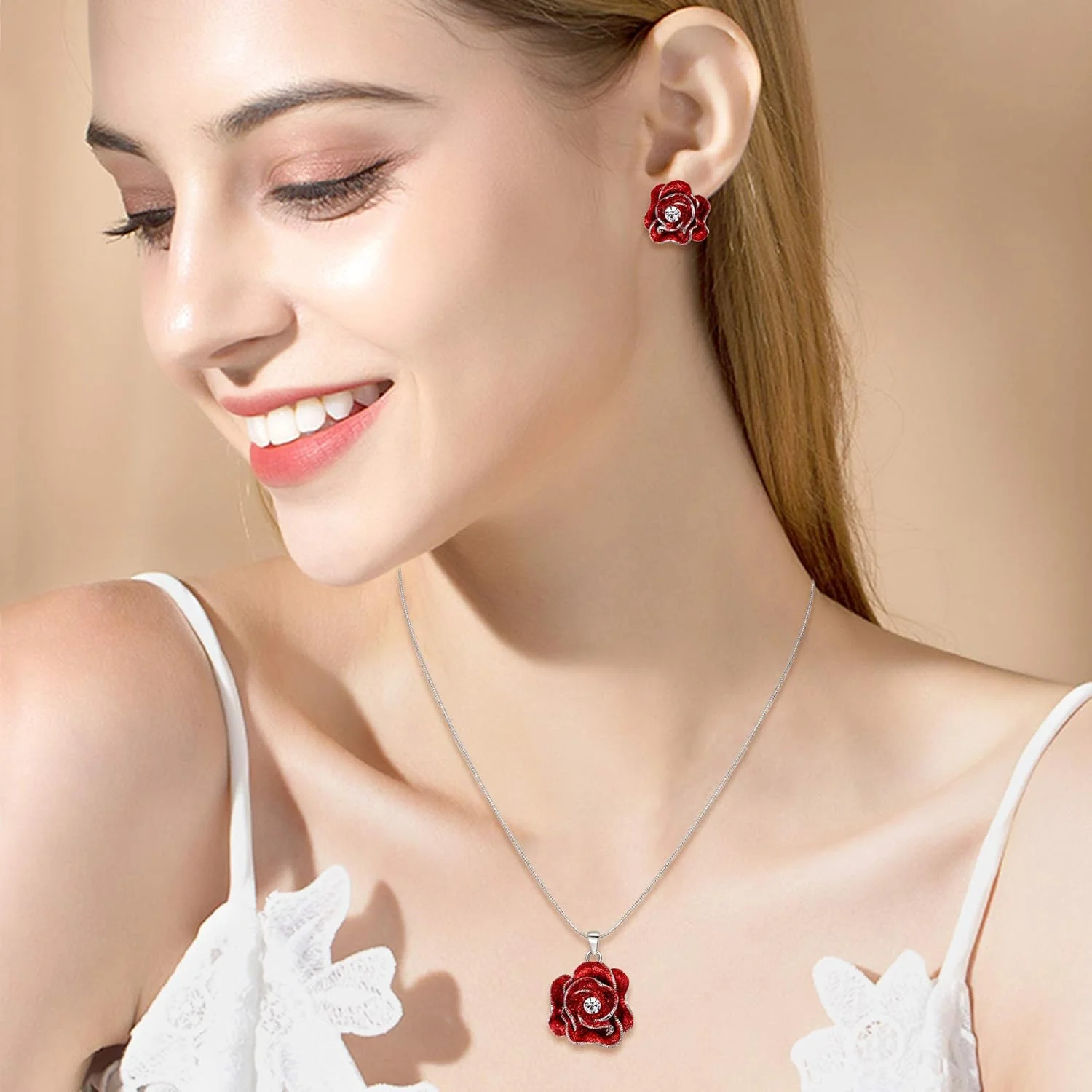 ست جواهرات کاملیا زنانه کلیرین، گردنبند گل کریستالی و گوشواره فرانسوی، نقرهای بنفش ست جواهرات کاملیا زنانه کلیرین، گردنبند گل کریستالی و گوشواره فرانسوی، نقرهای بنفش