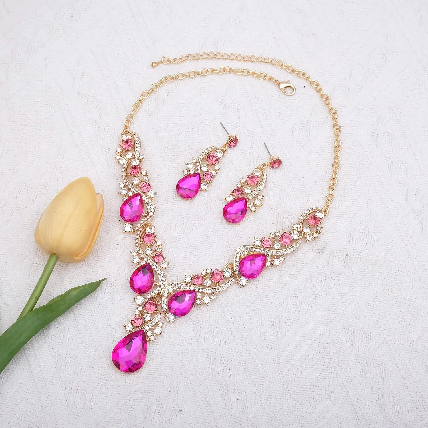 ست گردنبند، گوشواره و النگوی کشی مجلسی زنانه CSY مناسب عروس، ساقدوش عروس و زیورآلات مجلسی ست گردنبند، گوشواره و النگوی کشی مجلسی زنانه CSY مناسب عروس، ساقدوش عروس و زیورآلات مجلسی