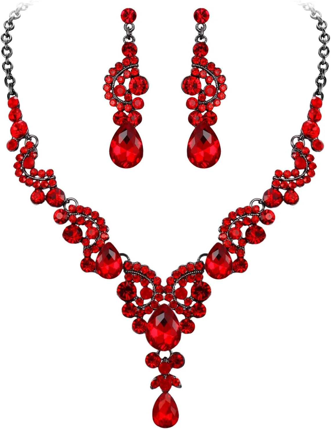 اور فیت ست گردنبند و گوشواره اشکی طرح گل موجی نگین دار عروس، کریستال