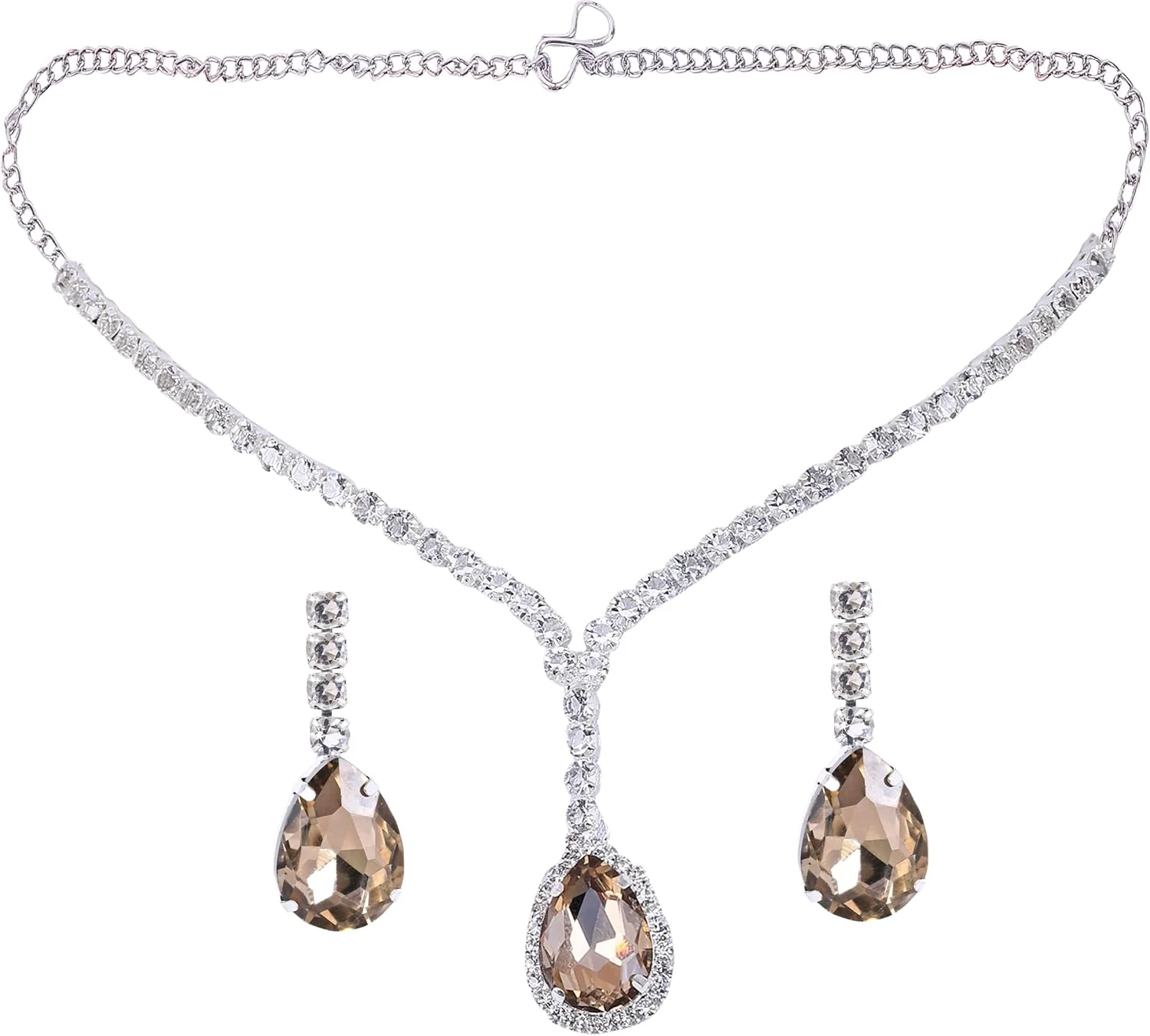 ست گردنبند کریستالی زنانه DIPME با گوشواره | ست جواهرات فانتزی زنانه برای عروسی، مهمانی و جشن | اکسسوری عالی برای زنان شیک پوش