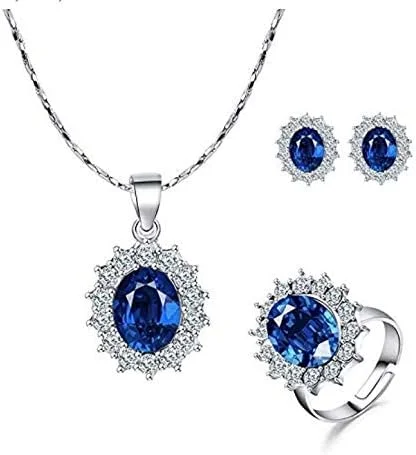 ست جواهرات پروانه ای شیک و منحصر به فرد Flydancing برای زنان - گردنبند کریستالی با روکش طلای سفید 18 عیار و ست گوشواره - هدیه تولد و ولنتاین (4 تکه/ست (همراه با انگشتر))