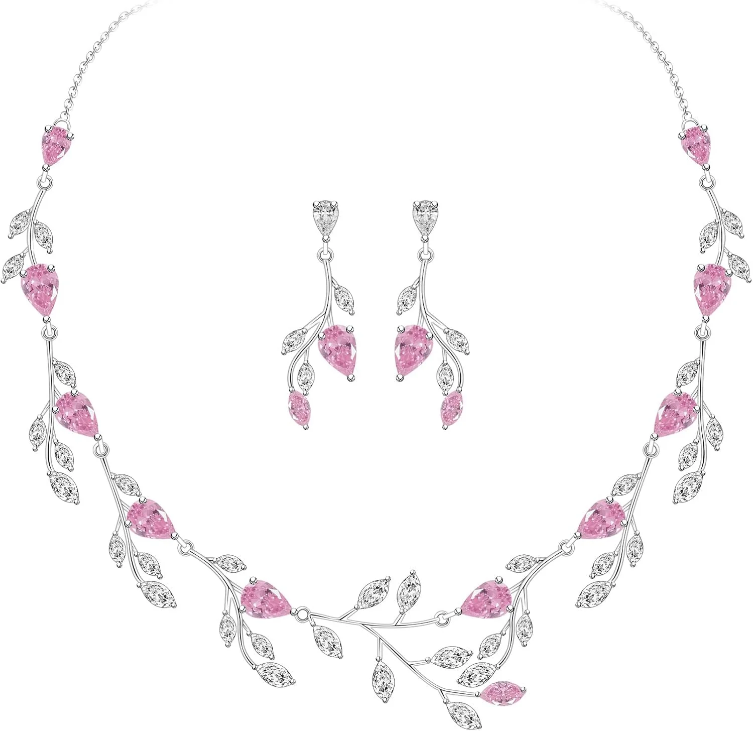 ست جواهرات عروسی زنانه LMXXVJ، گردنبند و گوشواره زیرکونیا مکعبی اشکی، حلقه قابل تنظیم و دستبند، ست جواهرات رسمی هدیه